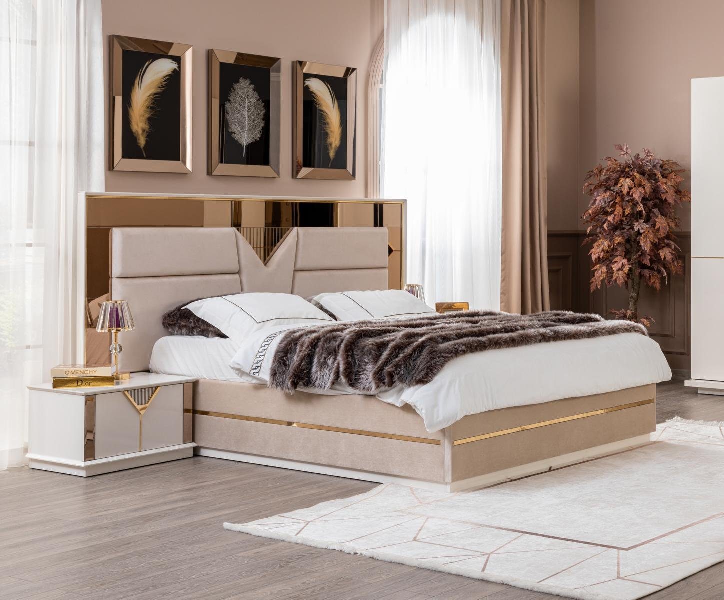 Nachttische, Luxus Bett Bett + Set 2x Spiegel), + JVmoebel mit Schlafzimmer (4-St., Nachttische Schminktisch Stauraum Schlafzimmer-Set 2x