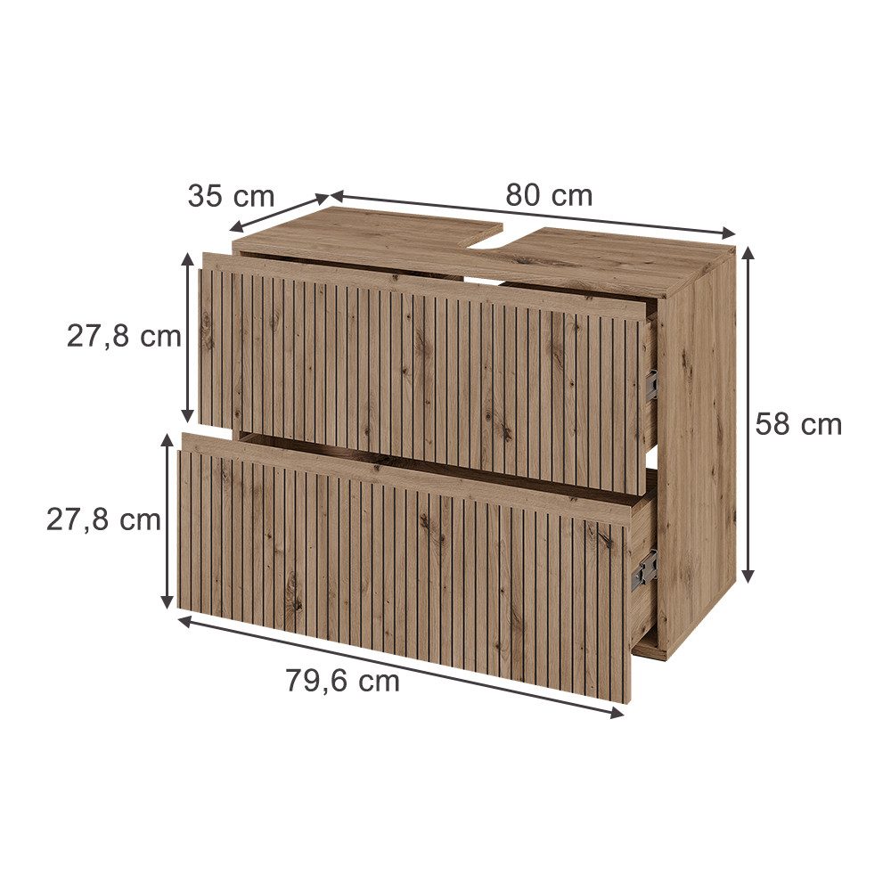 Vicco Waschbeckenunterschrank Takumi, Artisan, 80 x 58 cm mit 2 Schubladen (1-St) – Bild 2 von 5