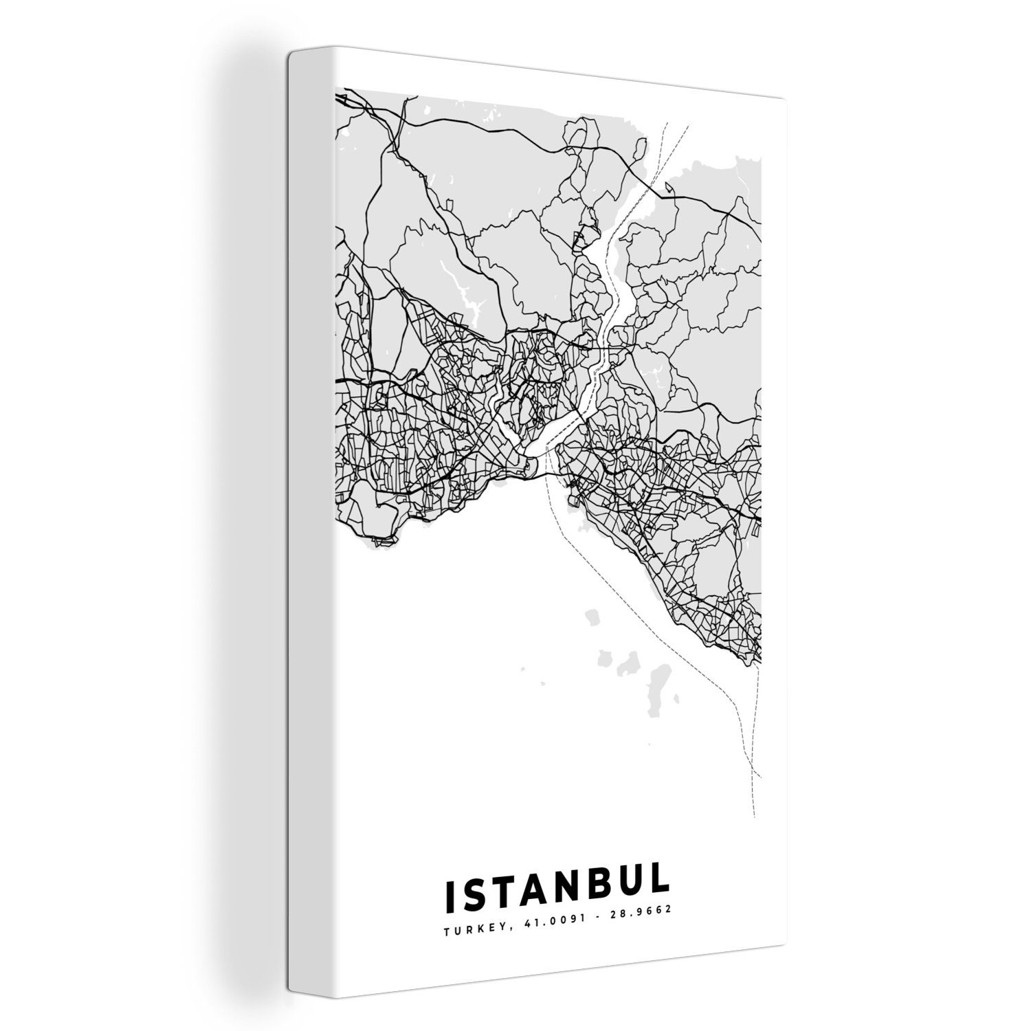 OneMillionCanvasses® Leinwandbild Istanbul - Karte - Stadtplan - Schwarz-weiß - Karte, (1 St), Leinwandbild fertig bespannt inkl. Zackenaufhänger, Gemälde, 20x30 cm