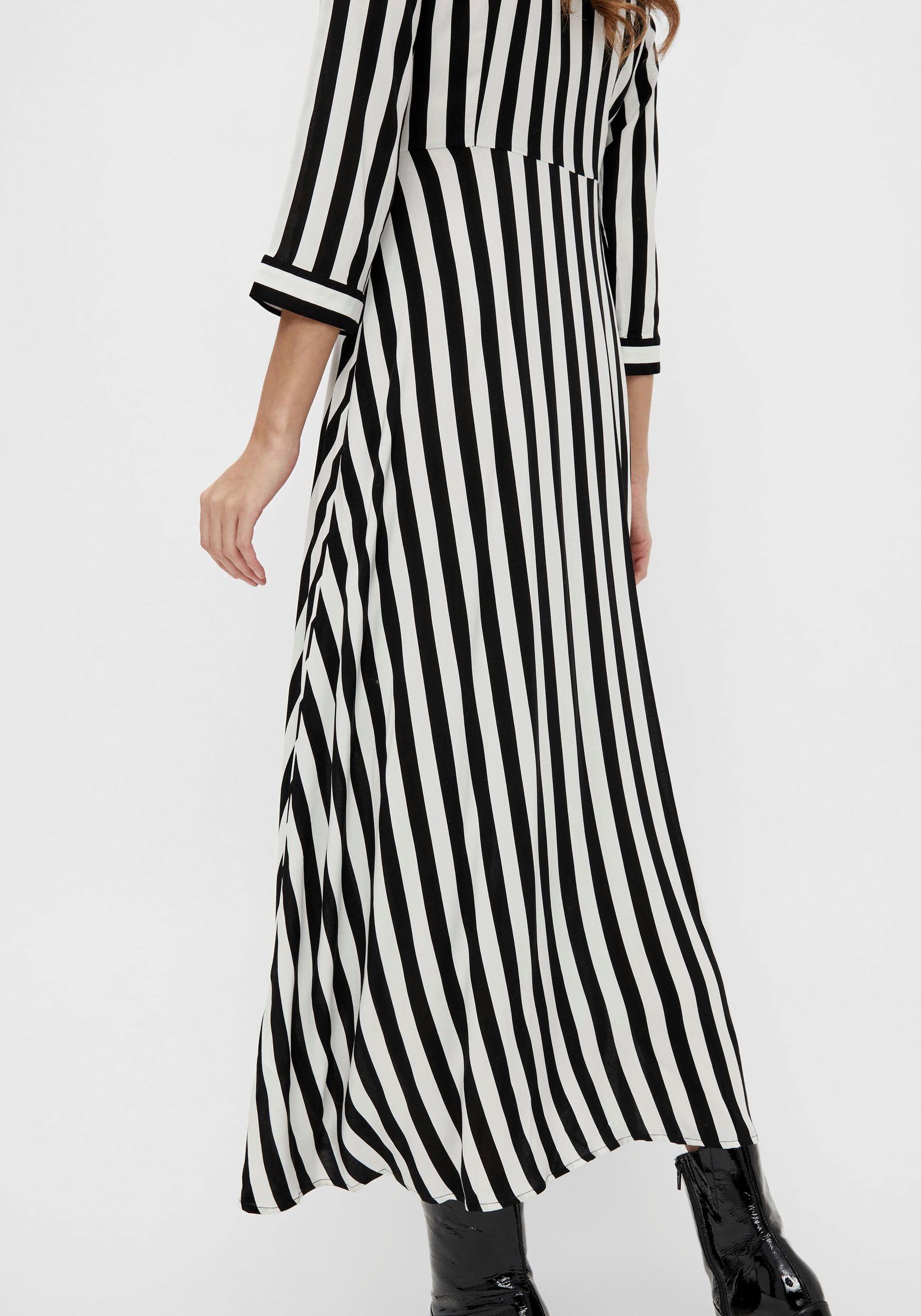 DRESS white 3/4 stripes w. Y.A.S LONG YASSAVANNA SHIRT Ärmel black mit Hemdblusenkleid