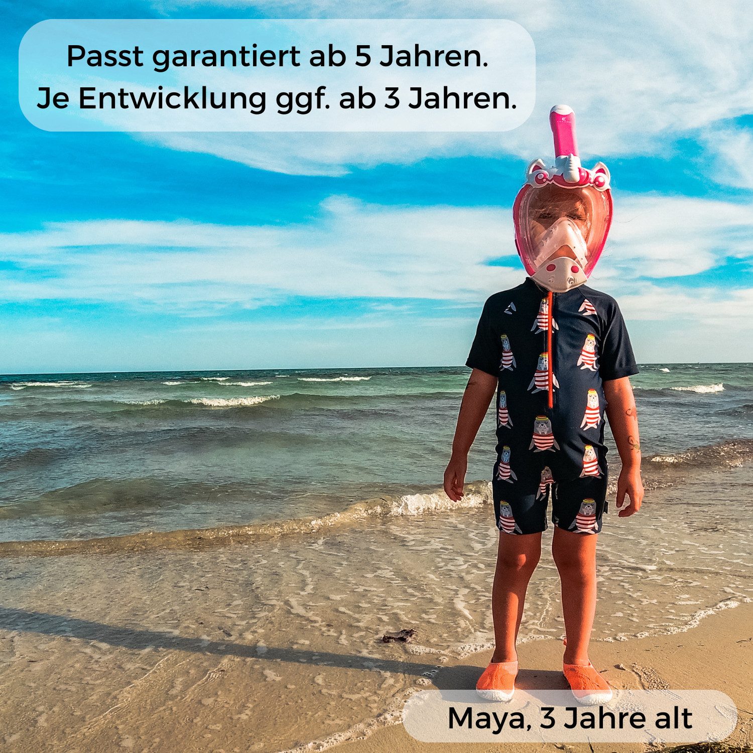 Khroom Schnorchel Schnorchelmaske für Kinder ab 3 J., Vollgesichtsmaske zum Schnorcheln (Vollmaske, Hai / Einhorn / Hund), Co2 sicher