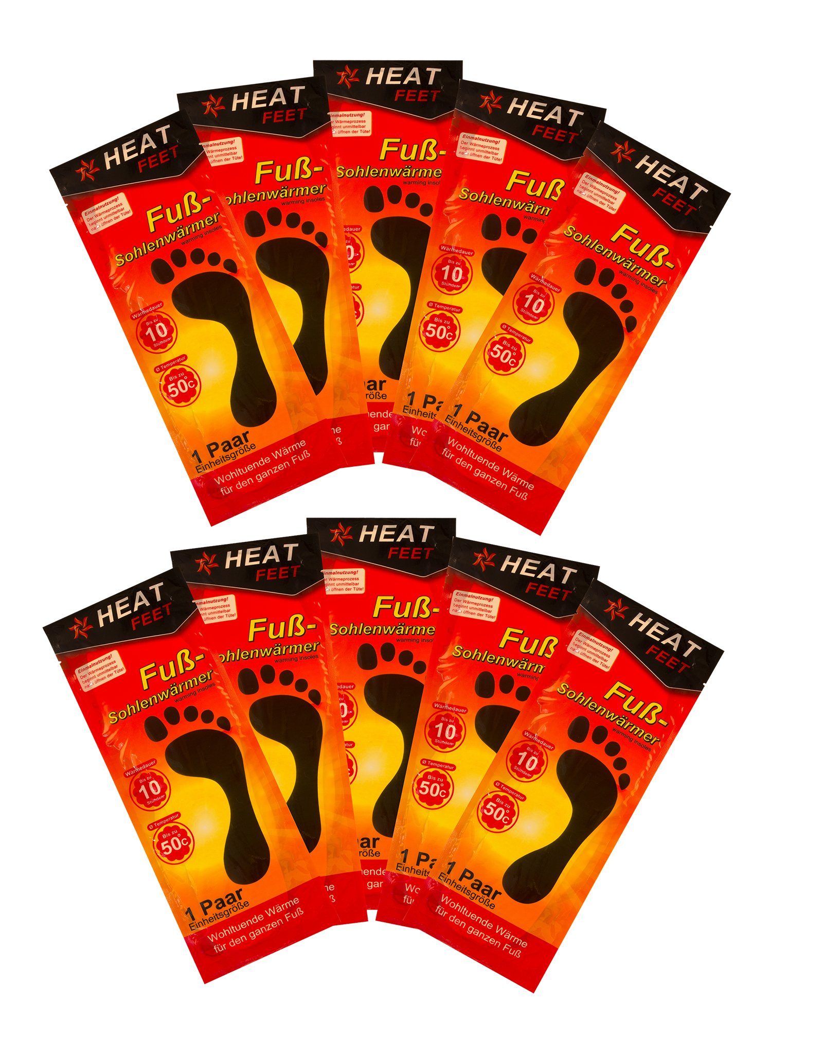 HEAT FEET Thermosohlen 10 Paar Fußsohlenwärmer Heat Feet Wärmesohlen Schuhwärmer (Spar-Set, 10-tlg., 10 paar), Bis zu 8h Wärmedauer - bis zu 50°C
