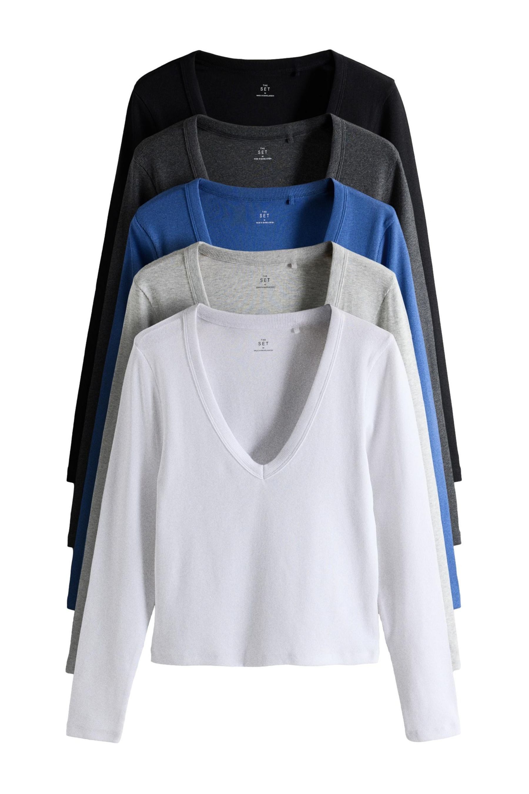 The Set V-Shirt The Set Gerippte Shirts mit V-Ausschnitt, 5er-Pack (5-tlg)