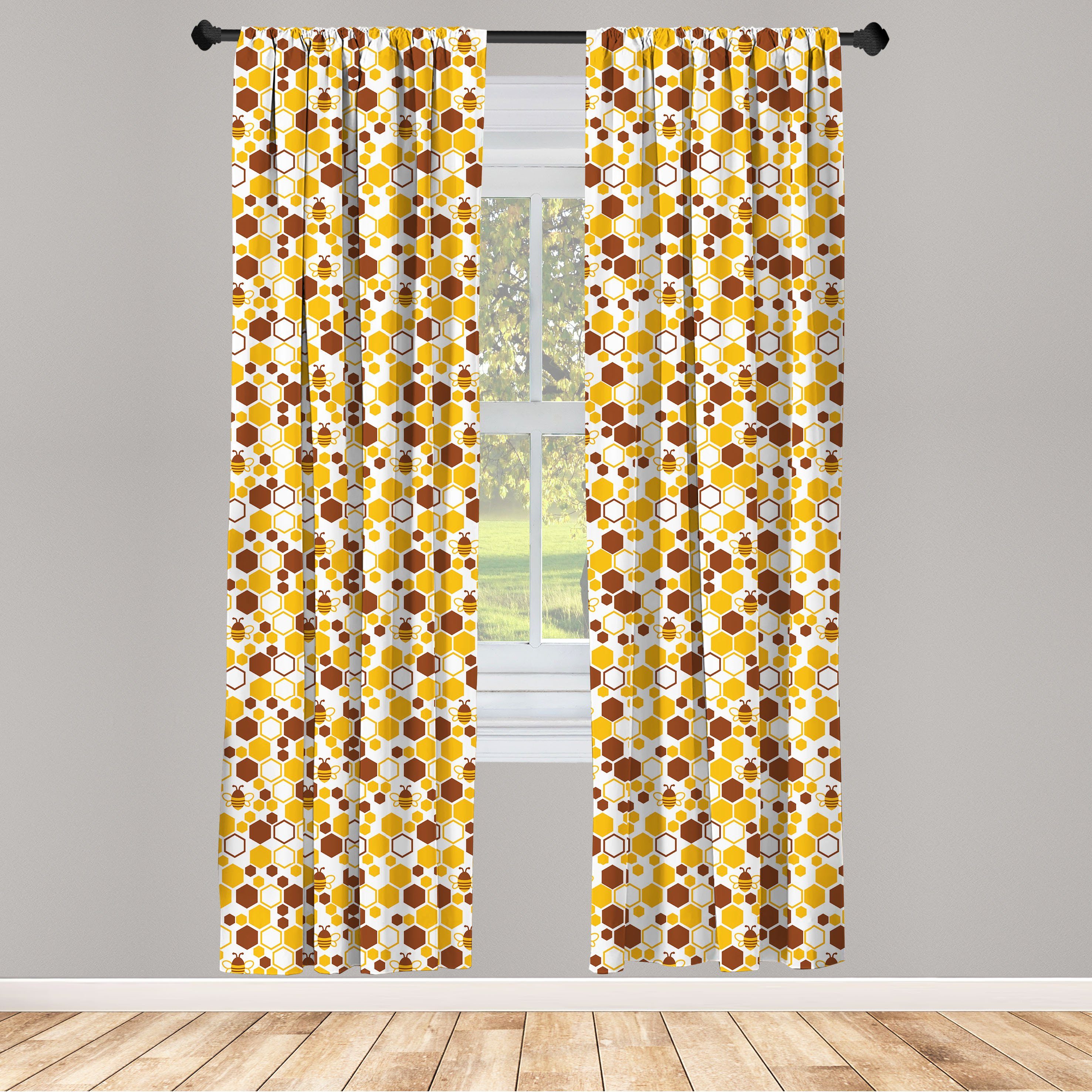 Gardine Vorhang für Wohnzimmer Schlafzimmer Dekor, Abakuhaus, Microfaser, Insekten Bienen und Unregelmäßige Hexagons