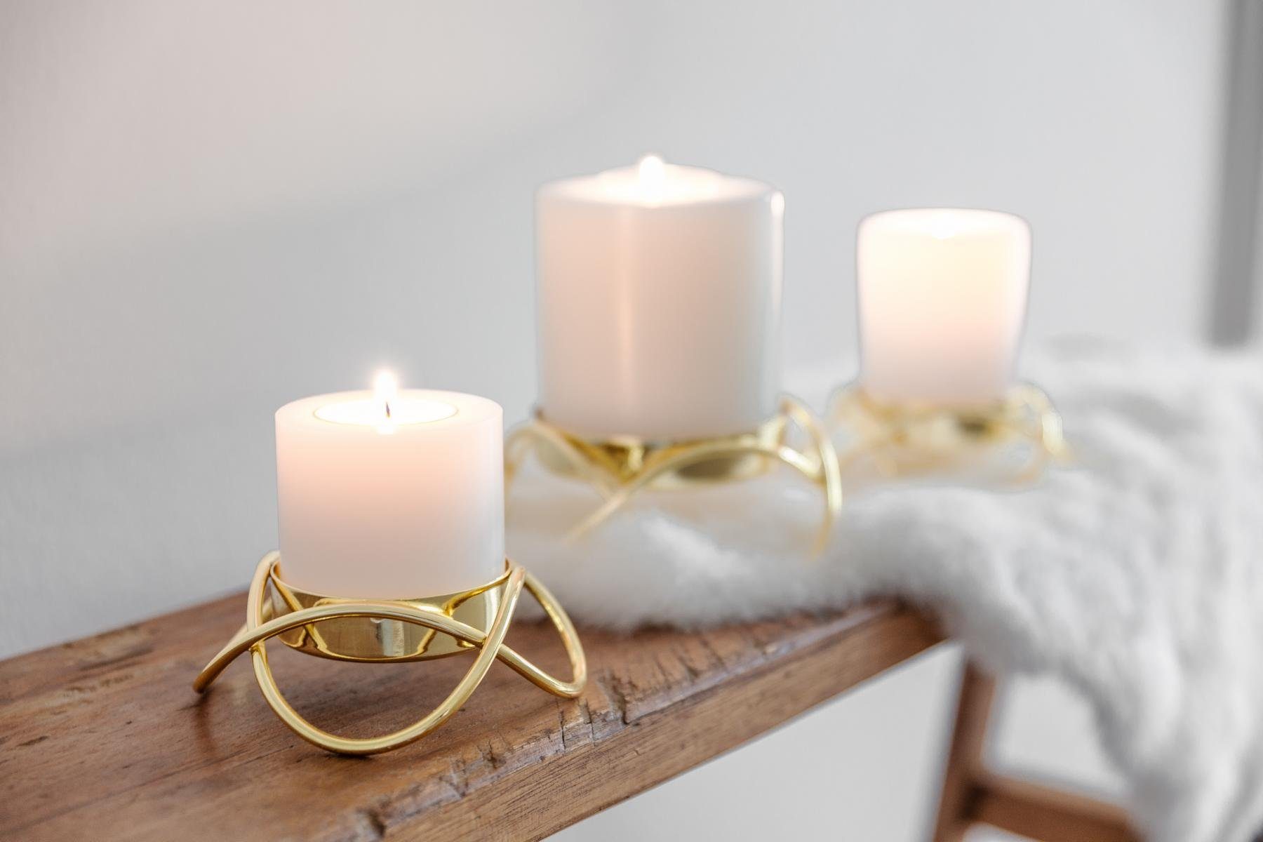 Kerzenständer für EDZARD (2er-Set), Höhe Kerzenständer cm mit Kerzenleuchter 3,5 vernickelt, modernes Stumpenkerzen, Design, Bastia Gold-Optik, S