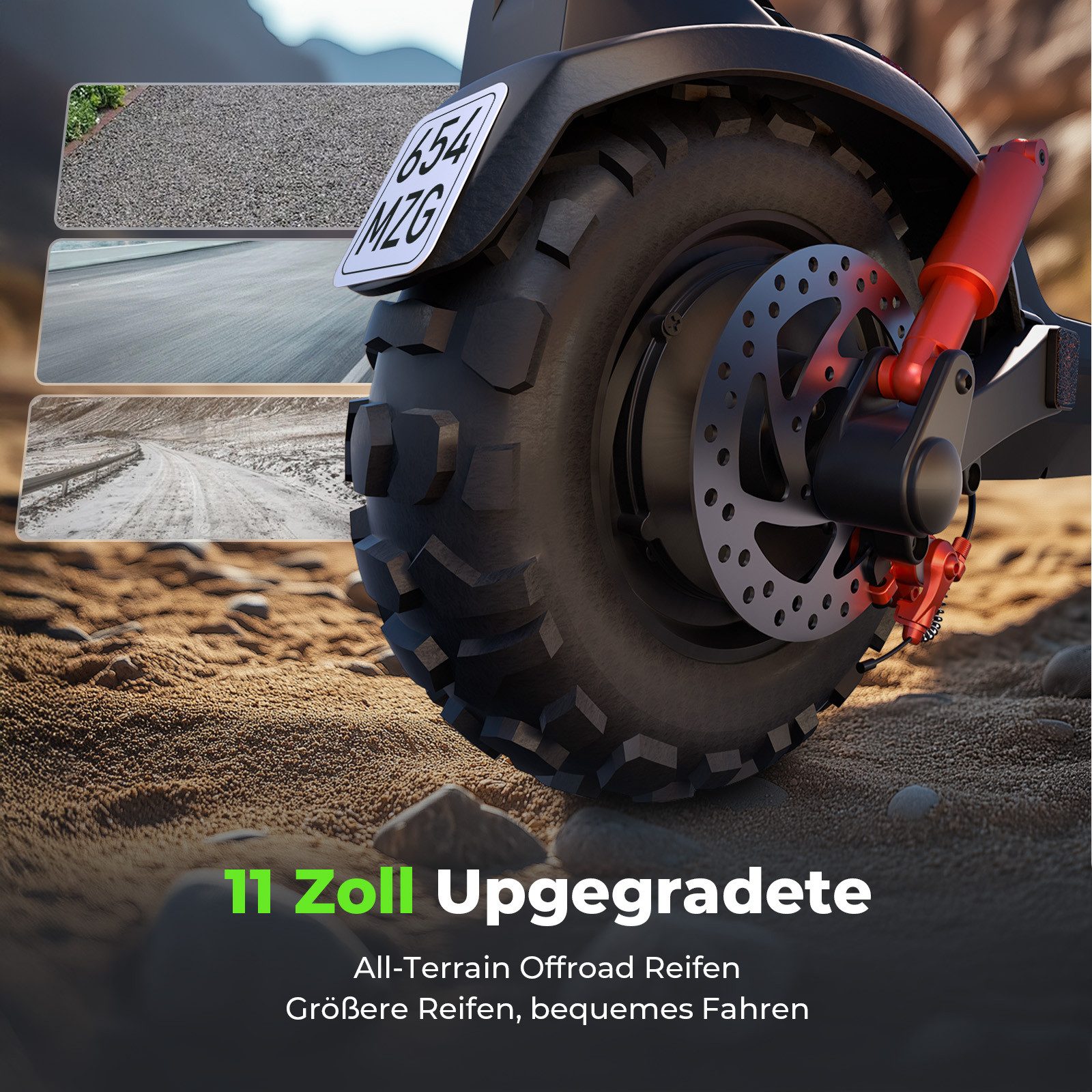 iSinwheel E-Scooter Offroad Elektroroller mit Straßenzulassung, 20 km/h, (1 tlg), Duales Bremssystem, Belastung bis 150kg,11-Zoll-Reifen