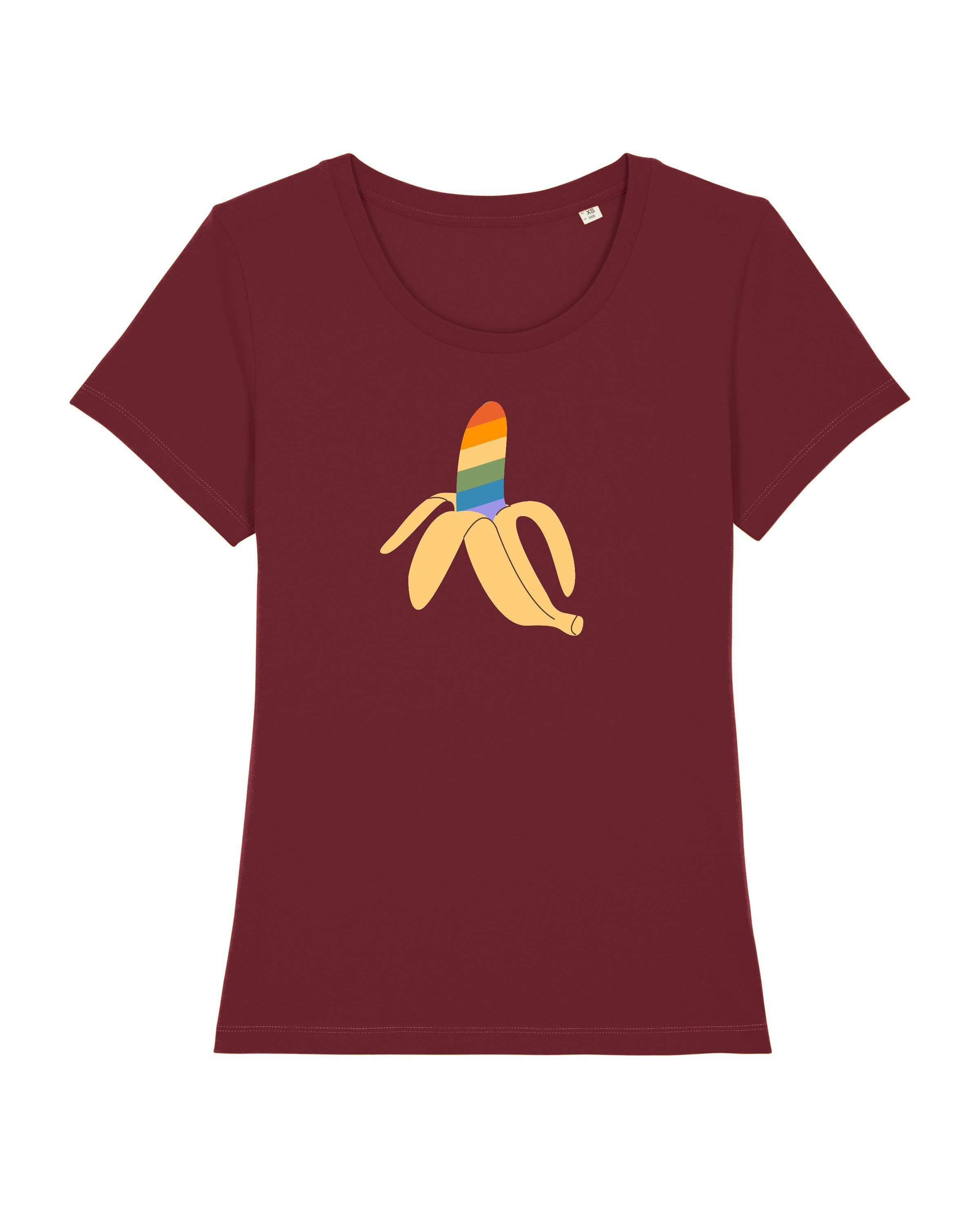 wat? Apparel Print-Shirt Rainbow Banana (1-tlg) weinrot