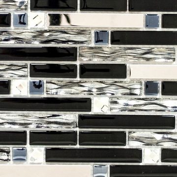 Mosani Mosaikfliesen Glasmosaik Stäbchen Mosaikfliesen Edelstahl schwarz silber