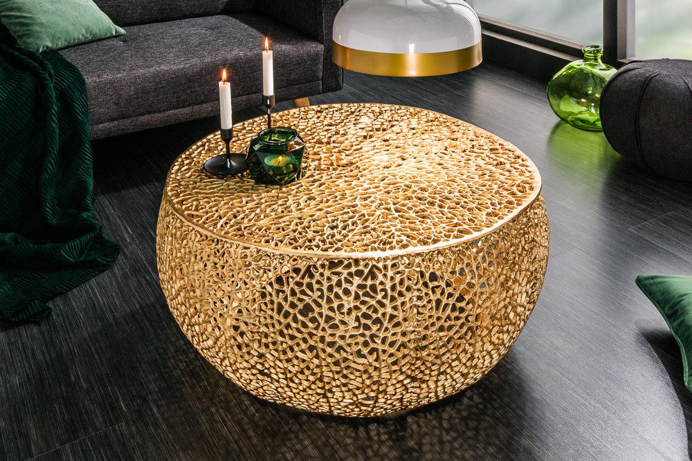riess-ambiente Couchtisch LEAF 80cm gold - Metall, handmade, individuelles Blatt-Design (Einzelartikel, 1-St), montierter Beistelltisch mit filigranem Muster - ideal für Wohnzimmer