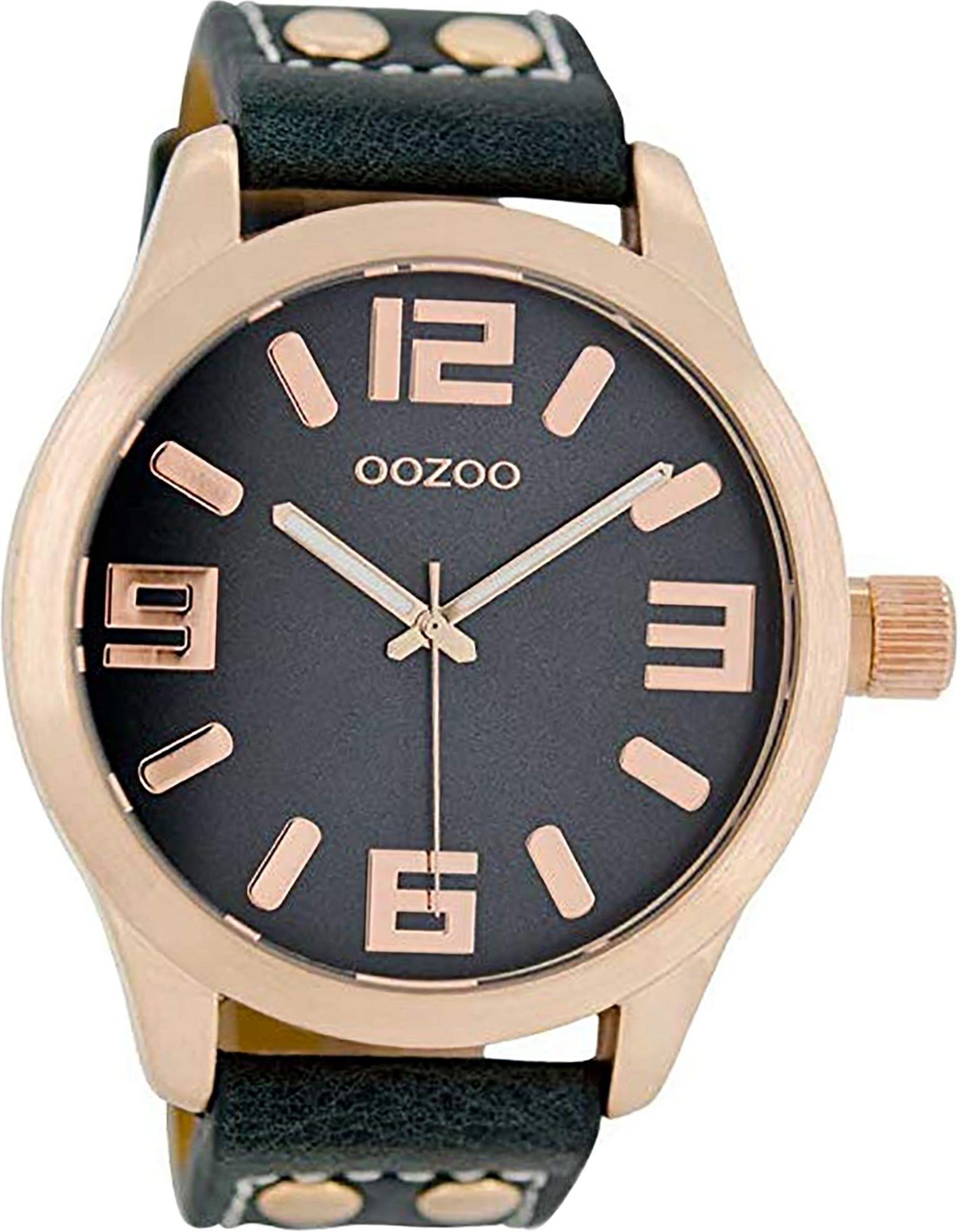 OOZOO Quarzuhr groß Oozoo rundes extra Gehäuse, Uhr Damen Analog, 46mm) Lederarmband (ca Leder C1157 Damenuhr dunkelblau