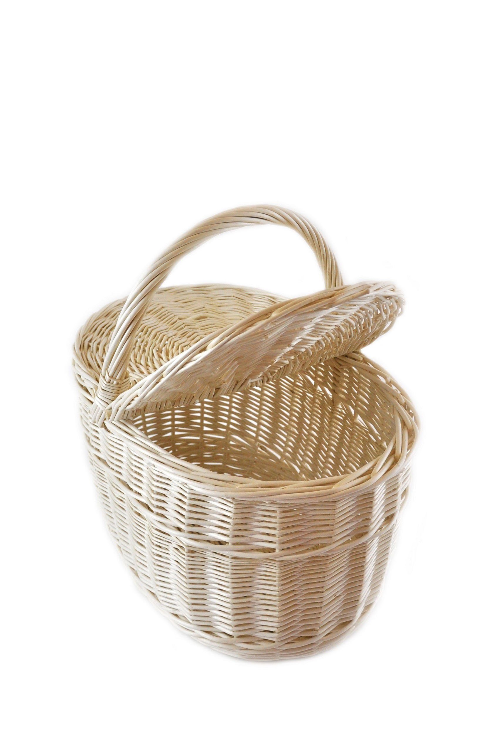 MyBer® Einkaufskorb Korb aus Weide geflochten Picknickorb Tragekorb 2 Deckel, 40/28/22 (38cm mit Griff). Handarbeit. Braun oder weiß