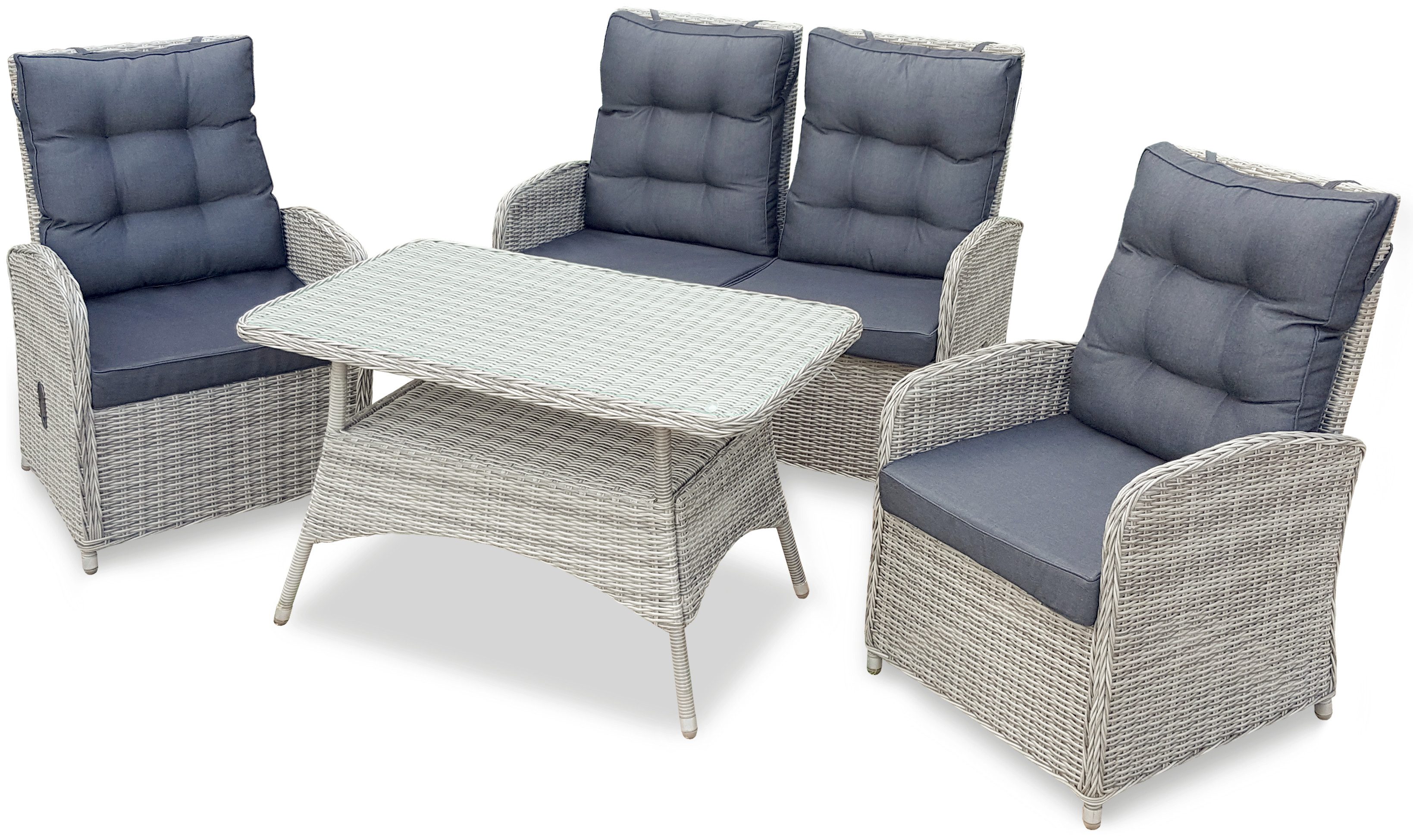 Green Spirit Loungeset »Monte Carlo« Gartenmöbel Set Rattan Garnitur Outdoor Gruppe Essgruppe, (Set, 4-tlg., für 4 Personen), grau, Polyrattan, für 4 Personen, wetterfest - Garten, Terrasse