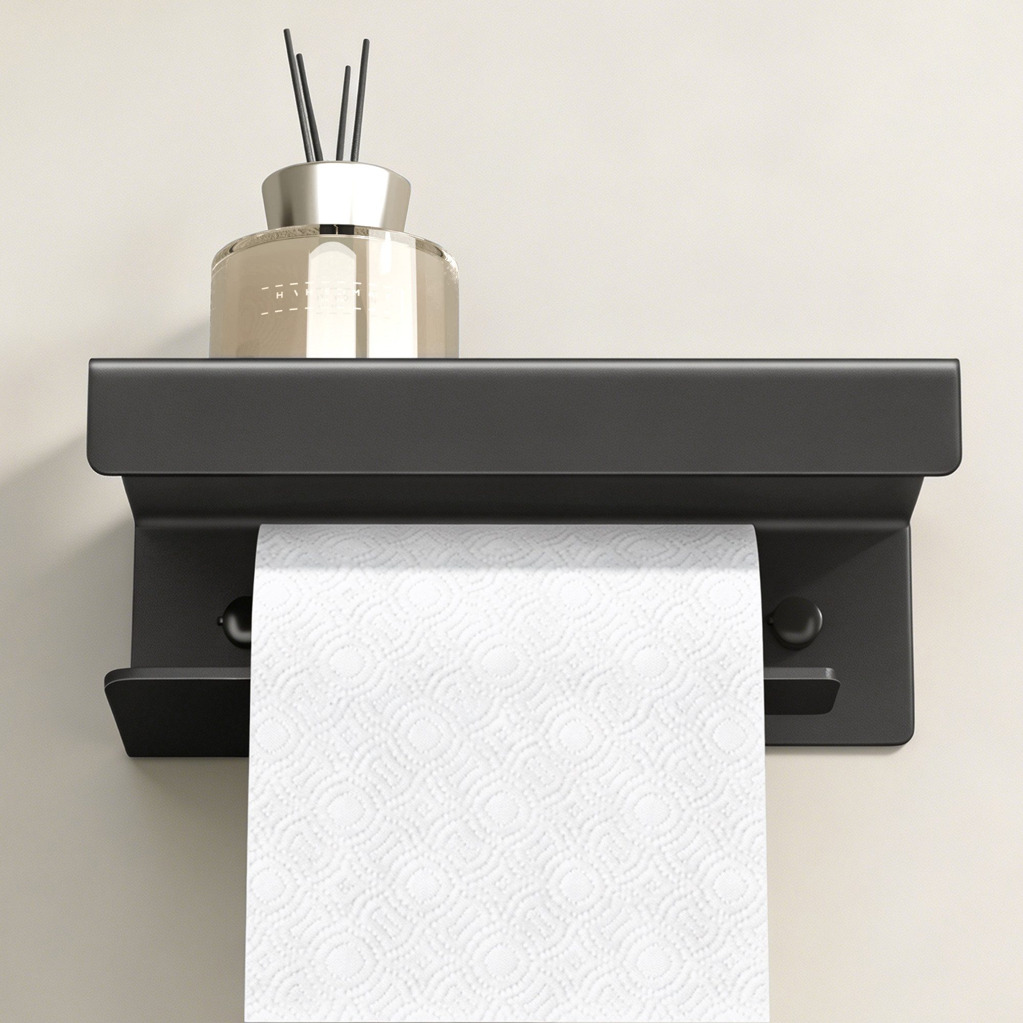 doporro Toilettenpapierhalter Klopapierhalter aus Aluminium mit Ablage L-förmigen Haken Lino-05, pulverbeschichtet, aus Aluminiumlegierung – Bild 2 von 5