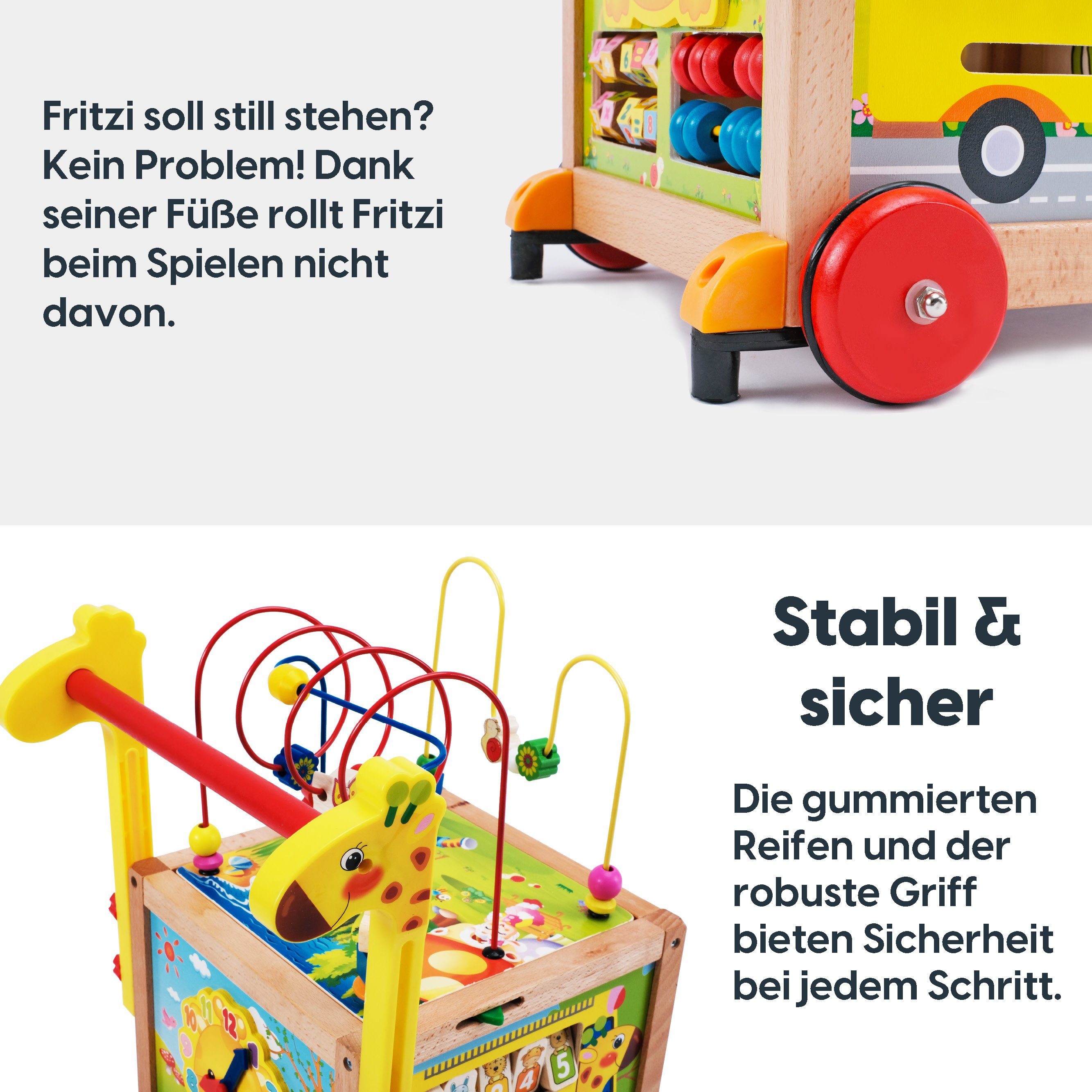 wuuhoo Lauflernwagen Fritzi höhenverstellbar aus Babyspielzeug Puzzle Lauflernhilfe, Uhr Kinder mit I Rädern für und Holz gummierten und mit Zahlen Lernlaufwagen