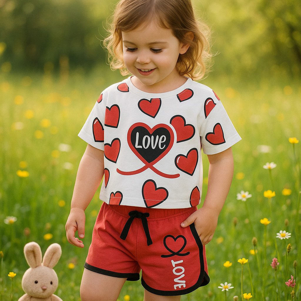 T-Shirt & Shorts Mädchen Outfit, 2er Set für Kleinkind: Shirt + Shorts, 100% Baumwolle