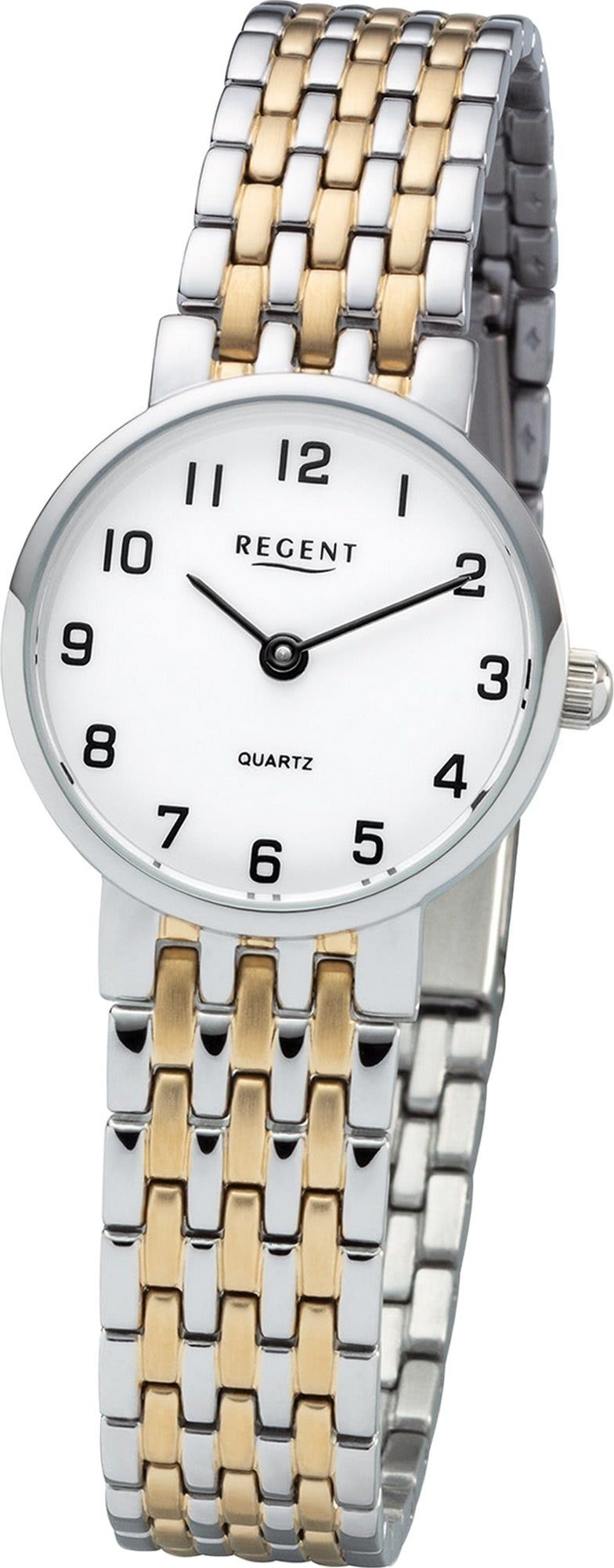Regent Quarzuhr Regent Metall Damenuhr F-1158 Armbanduhr, Damenuhr Metallarmband silber, gold, rundes Gehäuse, klein (ca. 24mm)
