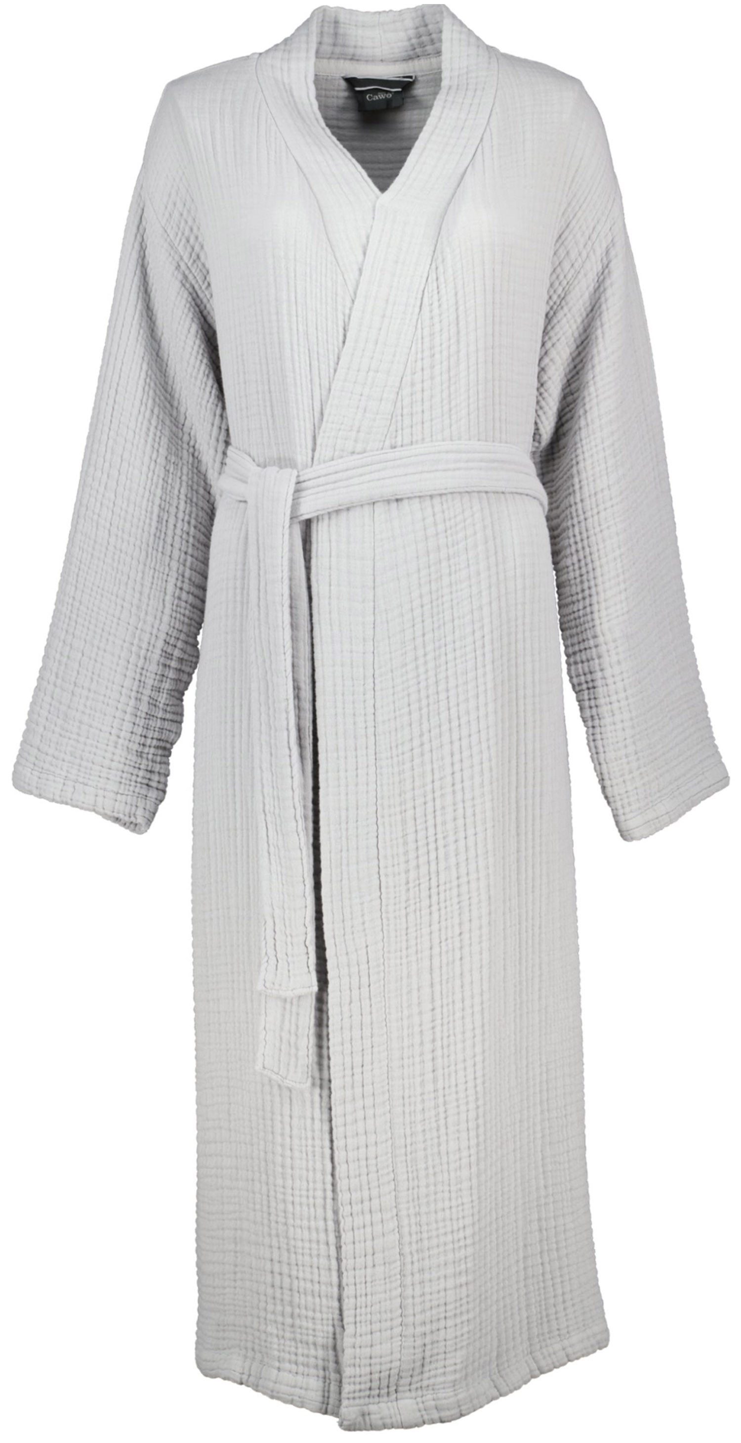 Cawö Home Morgenmantel Damen Bademantel lang, lang, Baumwolle, Kimono Kragen, Gürtel, Baumwolle