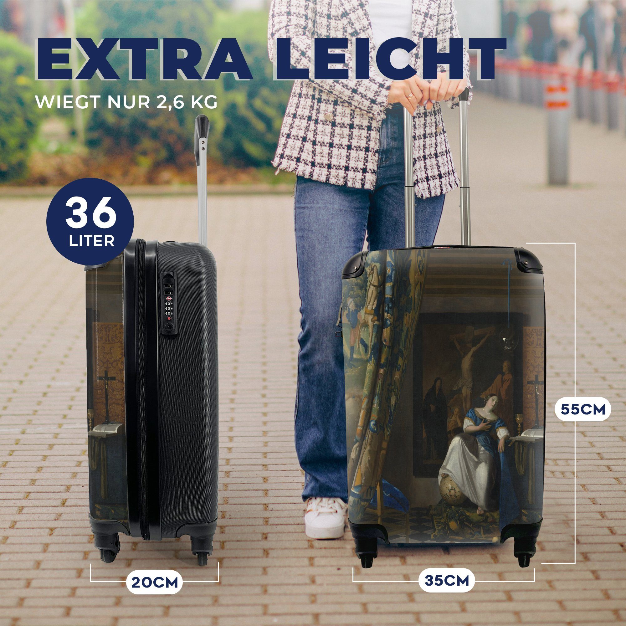 des Reisekoffer Glaubens MuchoWow Vermeer, mit rollen, Trolley, Handgepäck - Rollen, Allegorie Reisetasche Ferien, 4 für Handgepäckkoffer Johannes