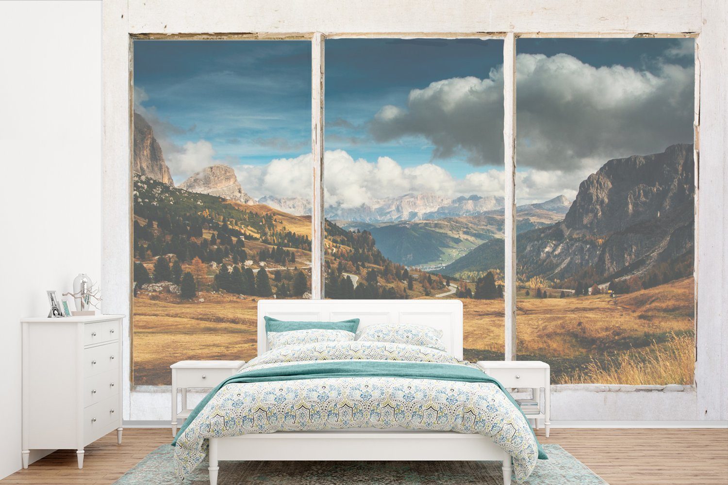 MuchoWow Fototapete Aussicht - Landschaft - Hügel, Matt, bedruckt, (6 St), Wallpaper für Wohnzimmer, Schlafzimmer, Kinderzimmer, Vinyl Tapete