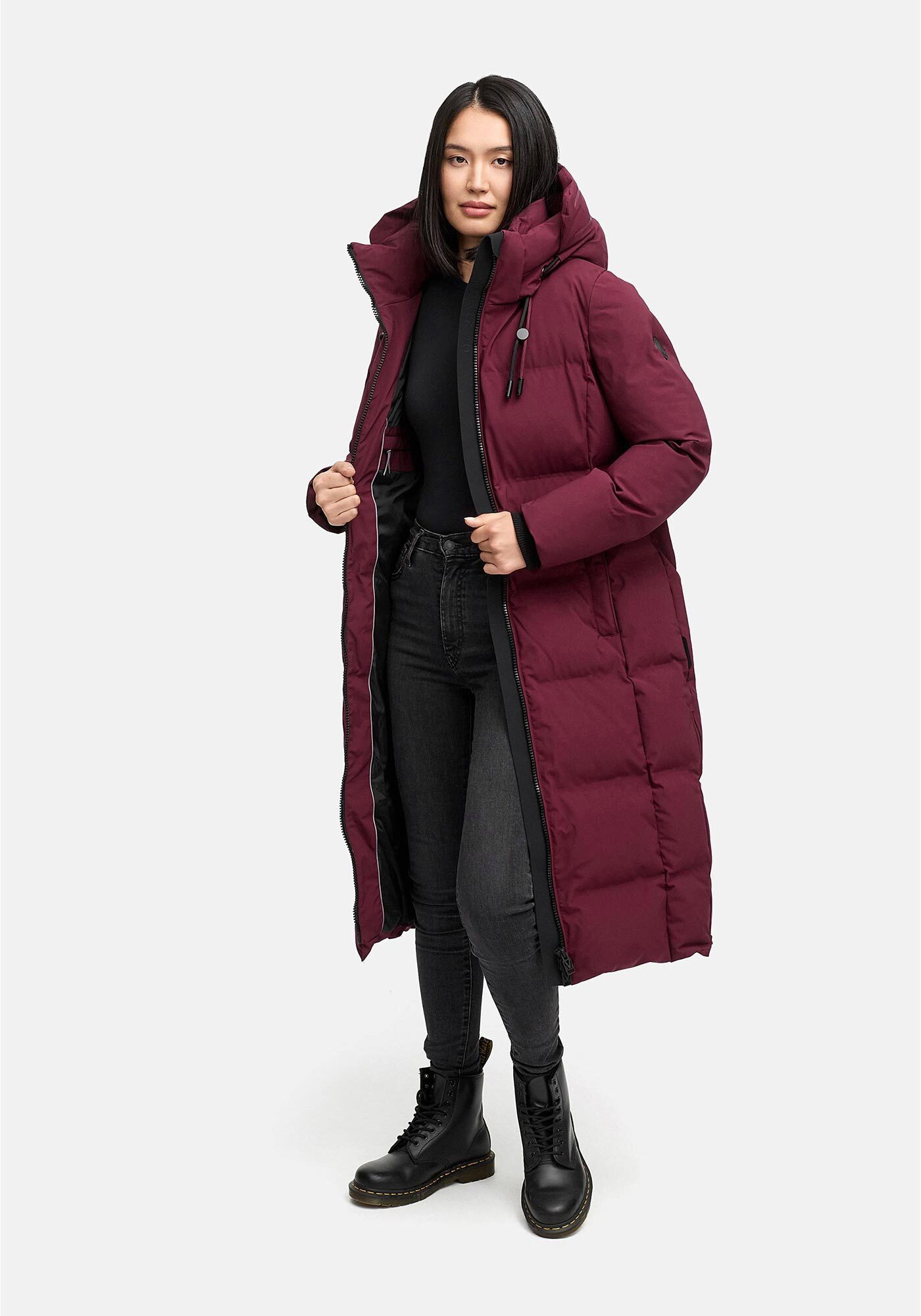 Marikoo Winterjacke Tikoraa mit extra langem Schnitt und hohem Kragen