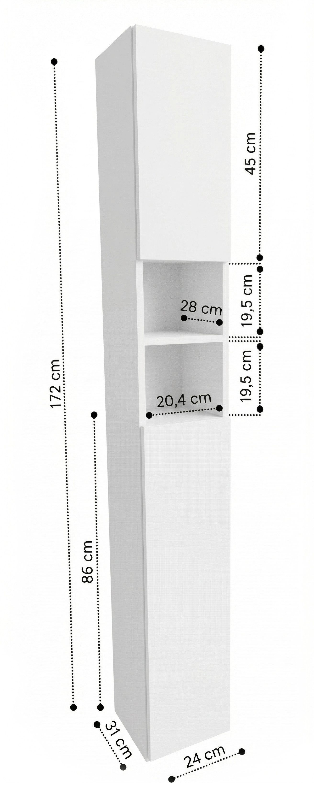TREND WERK Hochschrank Badschrank schmal stehend B24 x T31 x H172 cm (Schmaler Badezimmerschrank mit Regalfächern & Stauraum) Holzoptik, offene & geschlossene Fächer, Standregal Bad, platzsparend