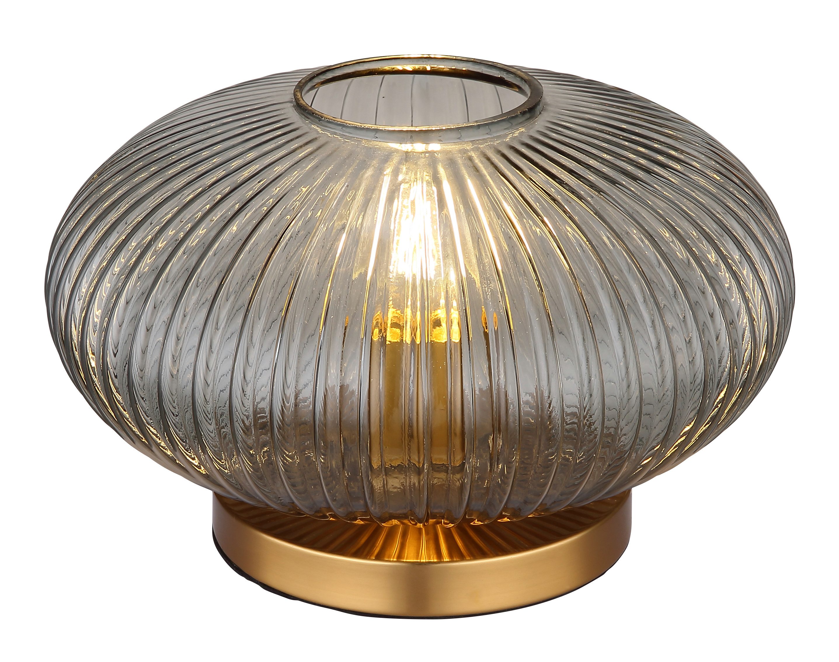 GLOBO LIGHTING Tischleuchte NORMY, Leuchtmittel wechselbar, Messingfarbene Tischleuchte mit rauchfarbenem Glas, E27 60W