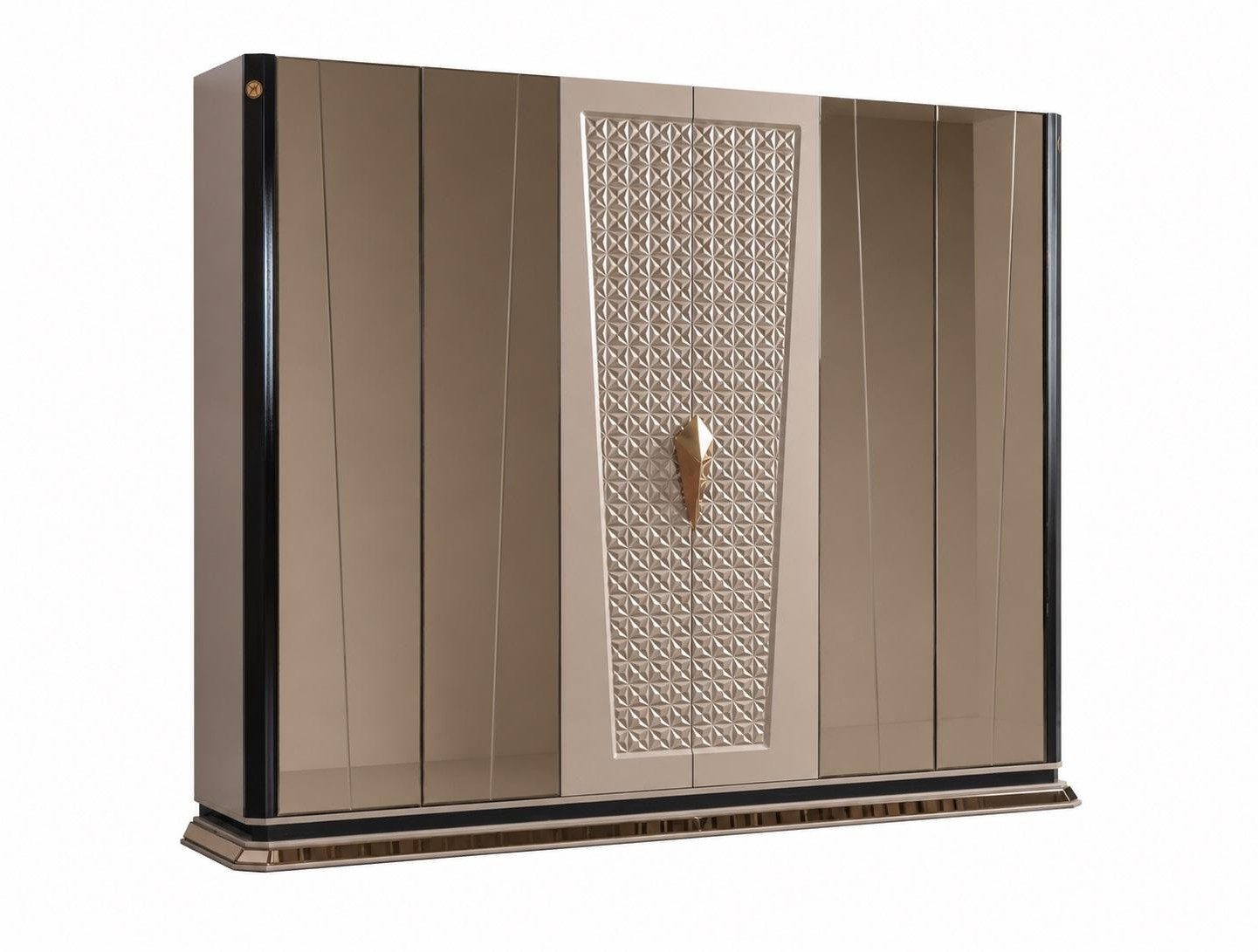 Xlmoebel Kleiderschrank Moderner Kleiderschrank mit Spiegel in Gold und Schwarz für (Kleiderschrank mit Spiegel) Made in Europa