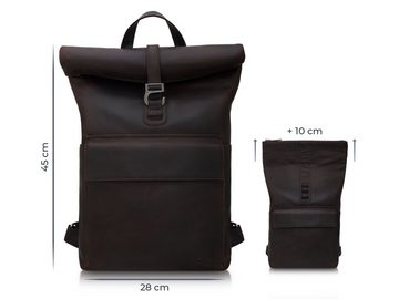 PURE Leather Studio Laptoprucksack POLIS Pull-Up, Echtleder Rolltop Backpack Lederrucksack für Notebooks bis 15,6 Zoll