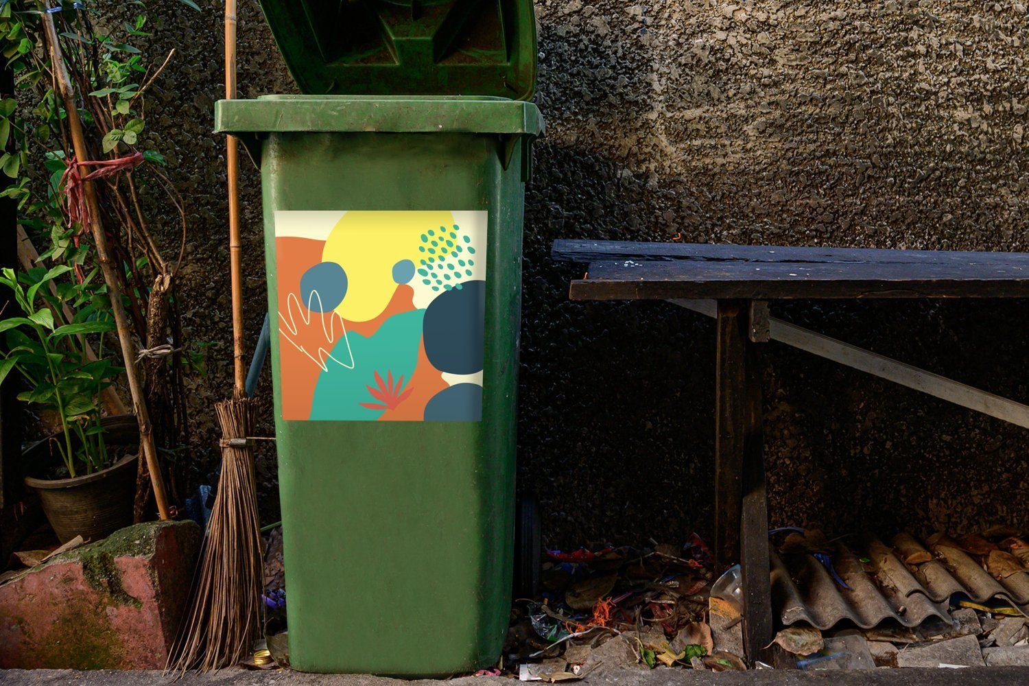 Mülleimer-aufkleber, Flecken Container, - Abfalbehälter - (1 Sommer Mülltonne, Abstrakt St), Wandsticker MuchoWow Sticker,