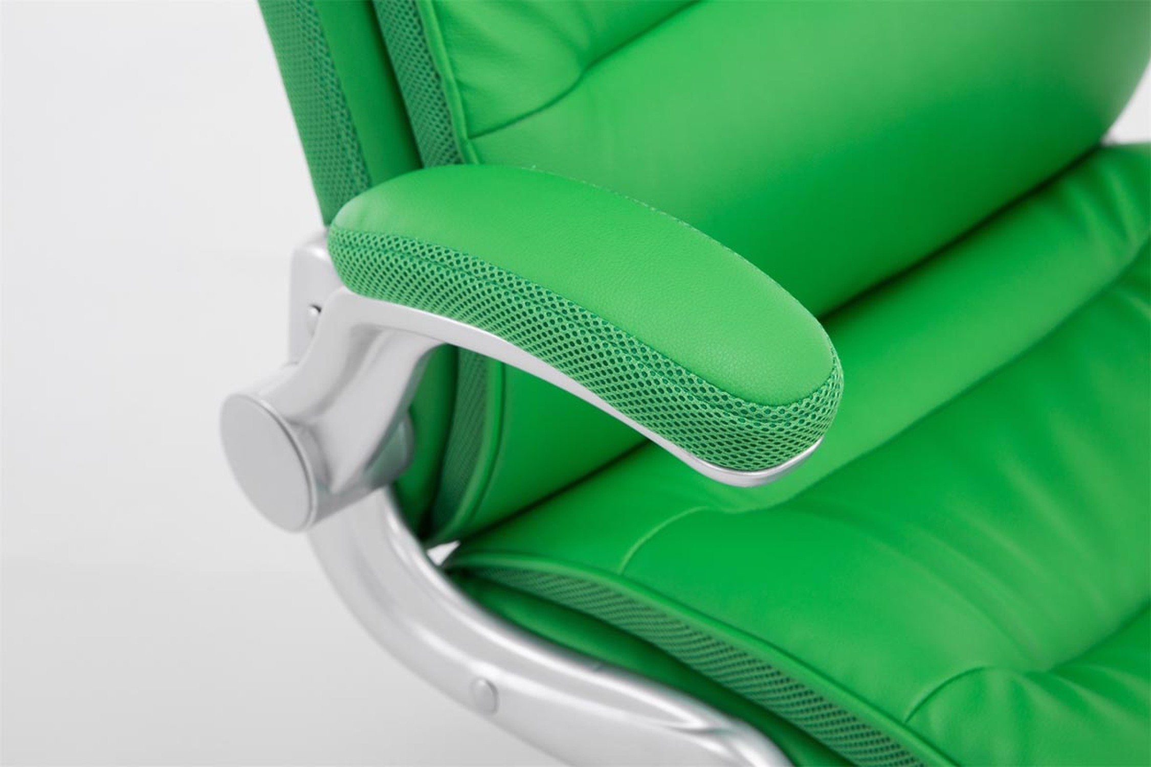 TPFLiving Bürostuhl Vila Chefsessel, grün ergonomisch geformter (Schreibtischstuhl, Bürostuhl bequemer silber Rückenlehne Drehstuhl, XXL), Sitzfläche: Kunststoff Kunstleder mit Gestell: 