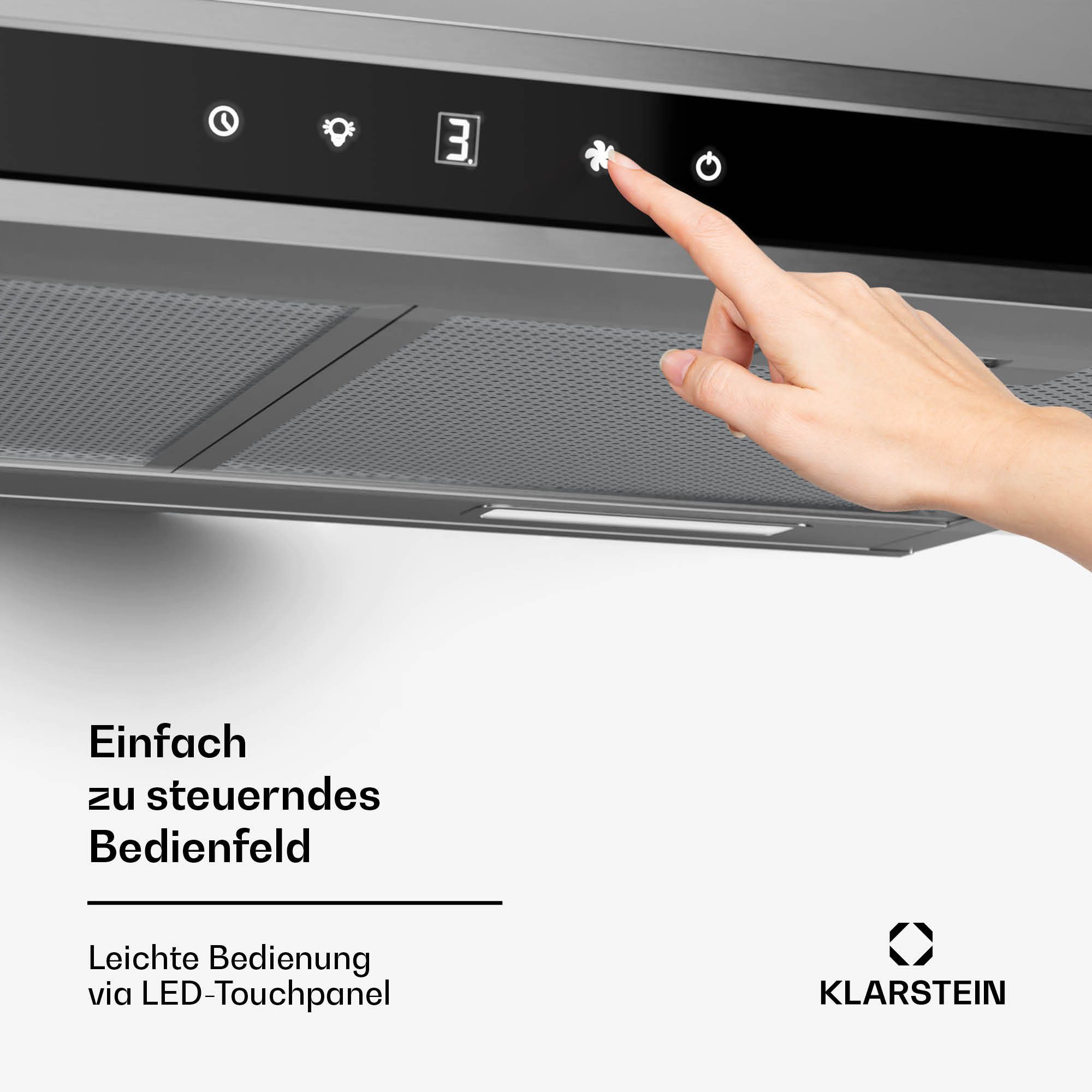 Klarstein Deckenhaube Serie TK15_Puris.For._60SS, Dunstabzugshaube Küche Abzughaube Abluft Umluft Edelstahl LED