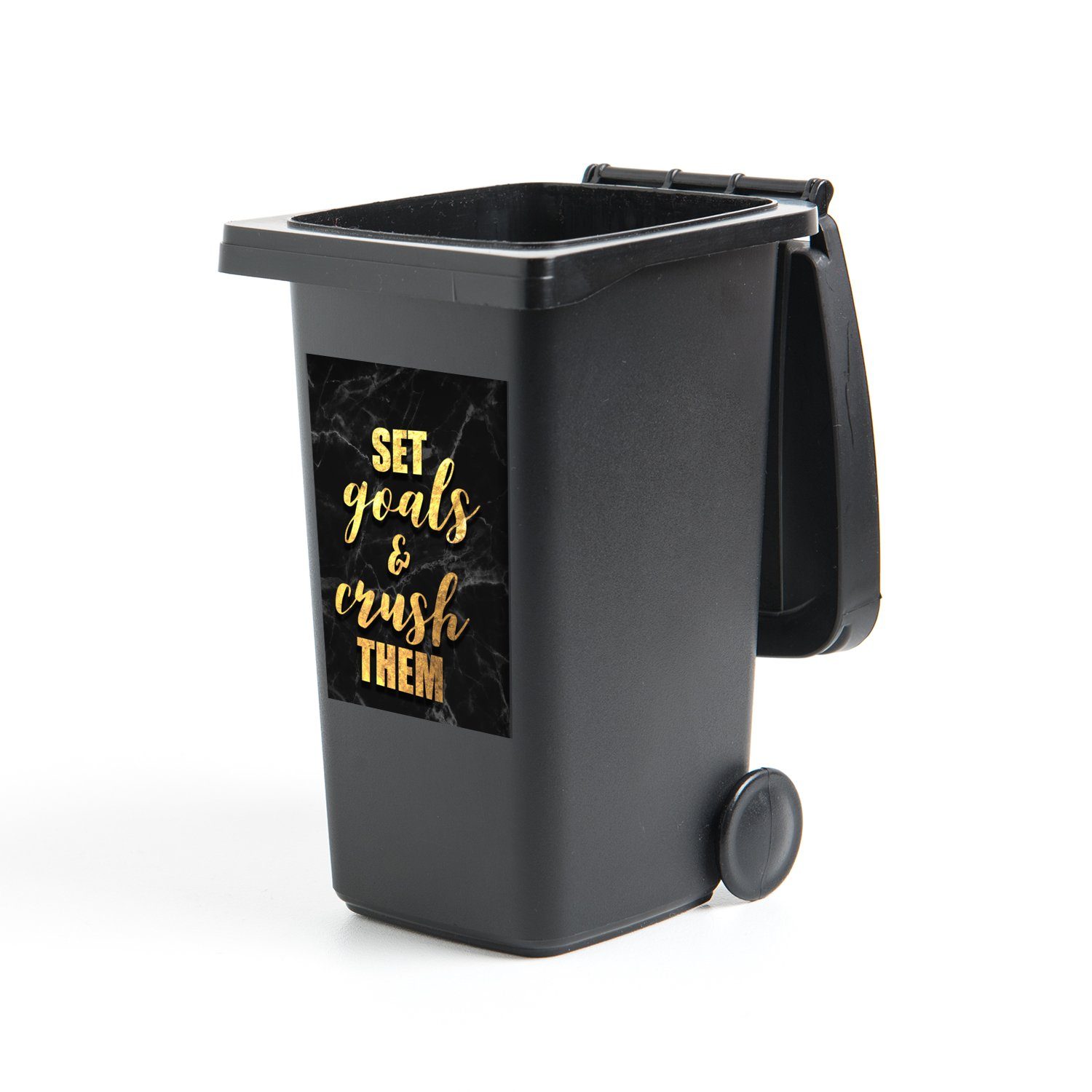 MuchoWow Wandsticker Zitat (1 Sticker, Mülltonne, Abfalbehälter St), - Gold Mülleimer-aufkleber, - Marmor Motivation - Container