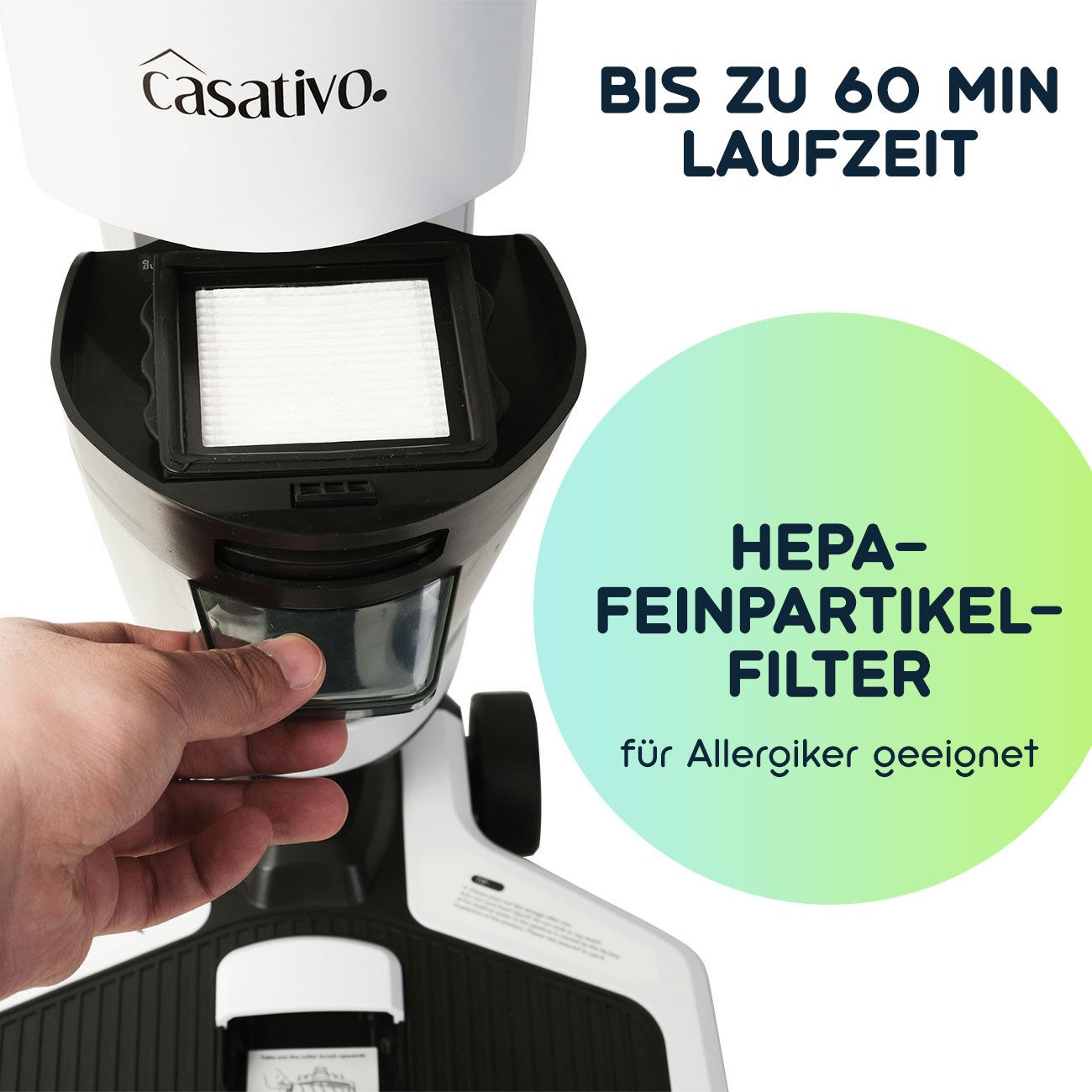 Casativo Nass-Trocken-Akkusauger Boden-Wischsauger mit HEPA-Filter, 220 W, 550ml