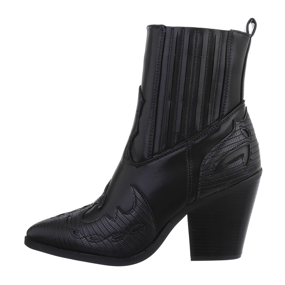 Ital-Design Damen Cowboyboots Western Westernstiefelette Blockabsatz High-Heel Півчобітки in Schwarz