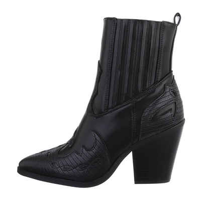 Ital-Design Damen Cowboyboots Western Westernstiefelette Blockabsatz High-Heel Stiefeletten in Schwarz