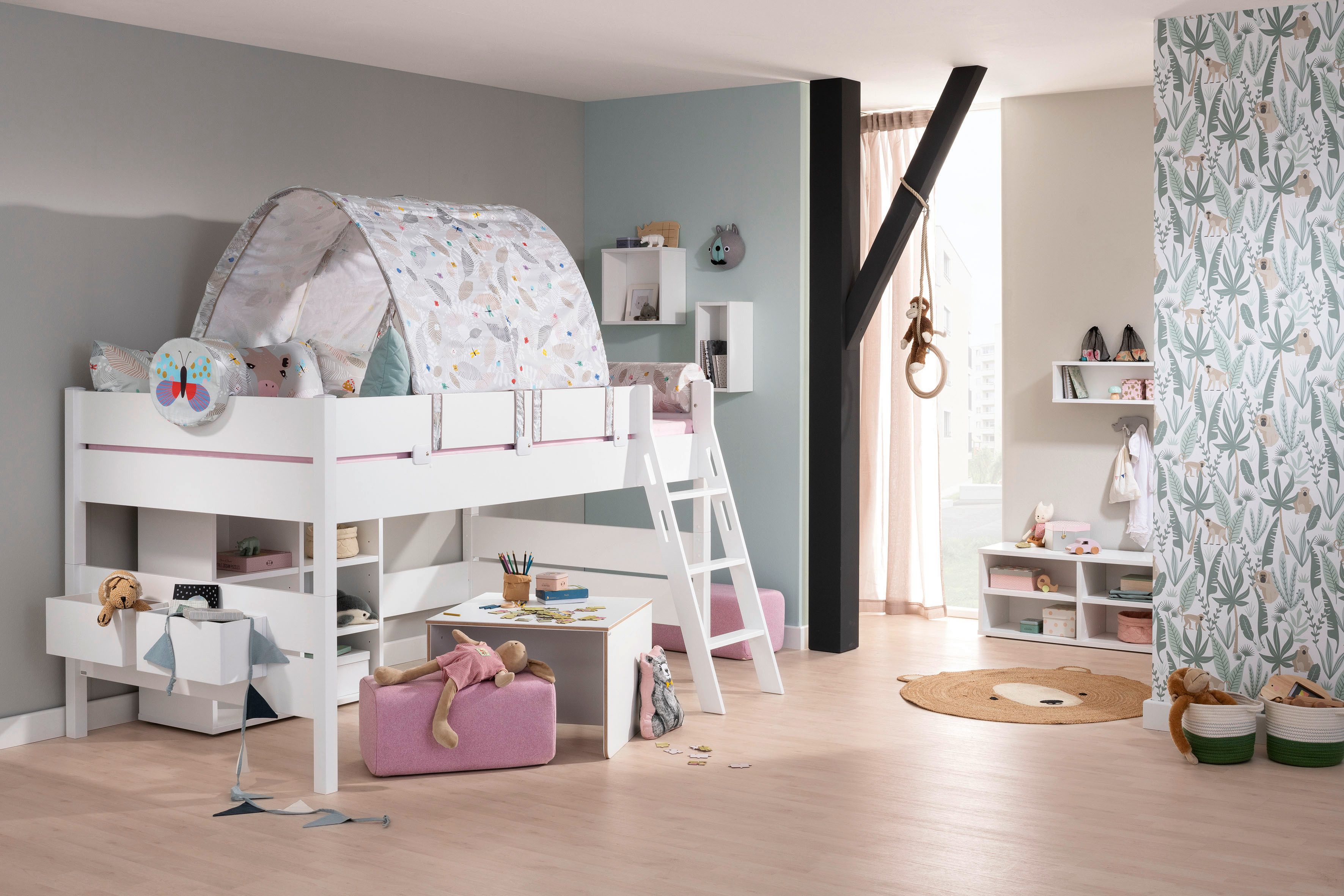 PAIDI Spielbett TIAGO in verschiedenen Größen und Farben, mit Leiter (Höhe 120 / 160 cm, 120 kg Tragkraft, 5 Jahre Garantie), Rausfallschutz, geprüfte Sicherheit, umbaubares Bett mit Massivholz
