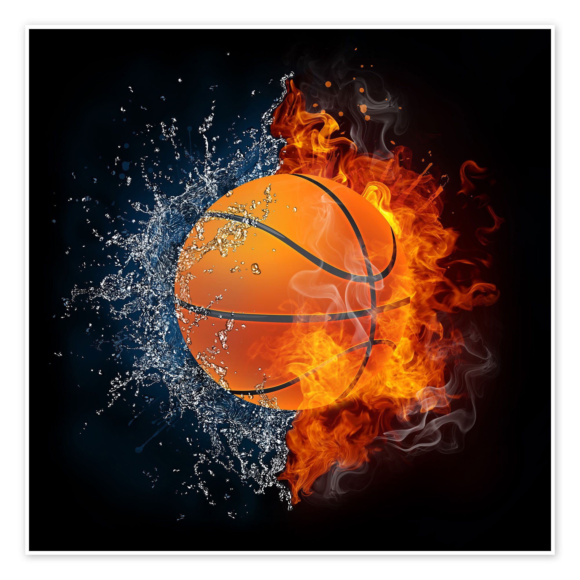 Posterlounge Poster Editors Choice, Der Basketball im Kampf der Elemente, Illustration