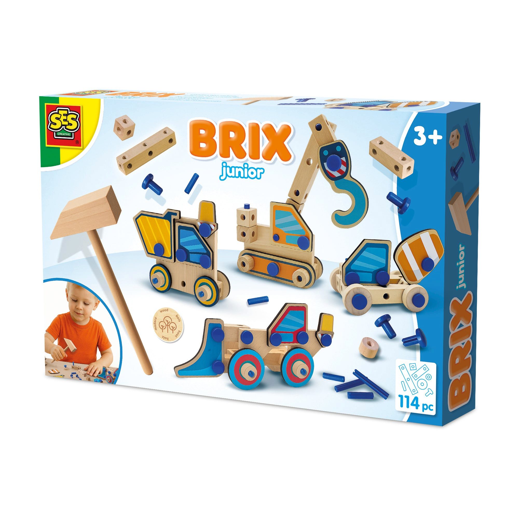 SES Creative Spiel SES Creative Brix Junior – Baufahrzeuge, 4 Fahrzeuge bauen