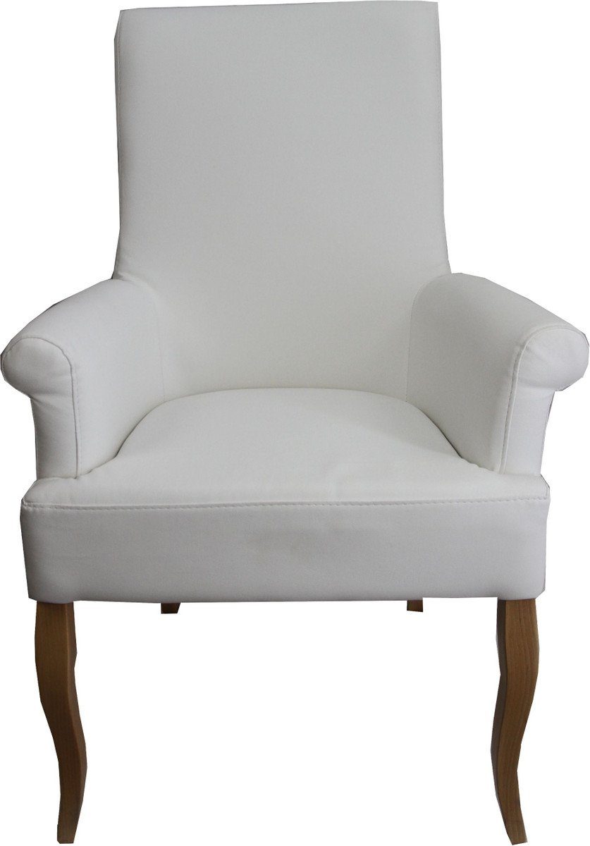 Casa Padrino Esszimmerstuhl Esszimmer Stuhl Weiß Kunstleder / Holzfarben mit Armlehnen - Barock Möbel | Stühle