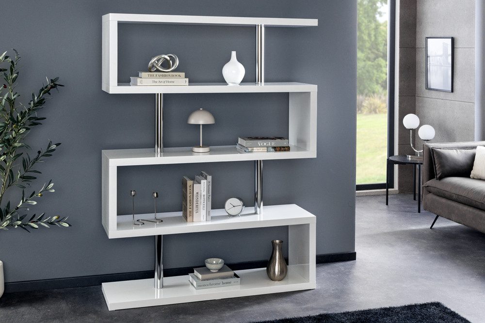 riess-ambiente Standregal SNAKE 165cm weiß / silber, Einzelartikel 1-tlg., Wohnzimmer · Holzwerkstoff · Metall · Raumteiler · Modern