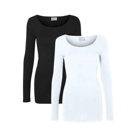 Vero Moda T-Shirt Dünnes Langarm Shirt 2-er Stück Set VMMAXI (2-tlg) 5185 in Schwarz-Weiß