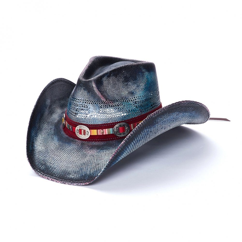 Strohhut Concho Westernhut Dance Hutband Cowboyhut Line Westernlifestyle mit Blau