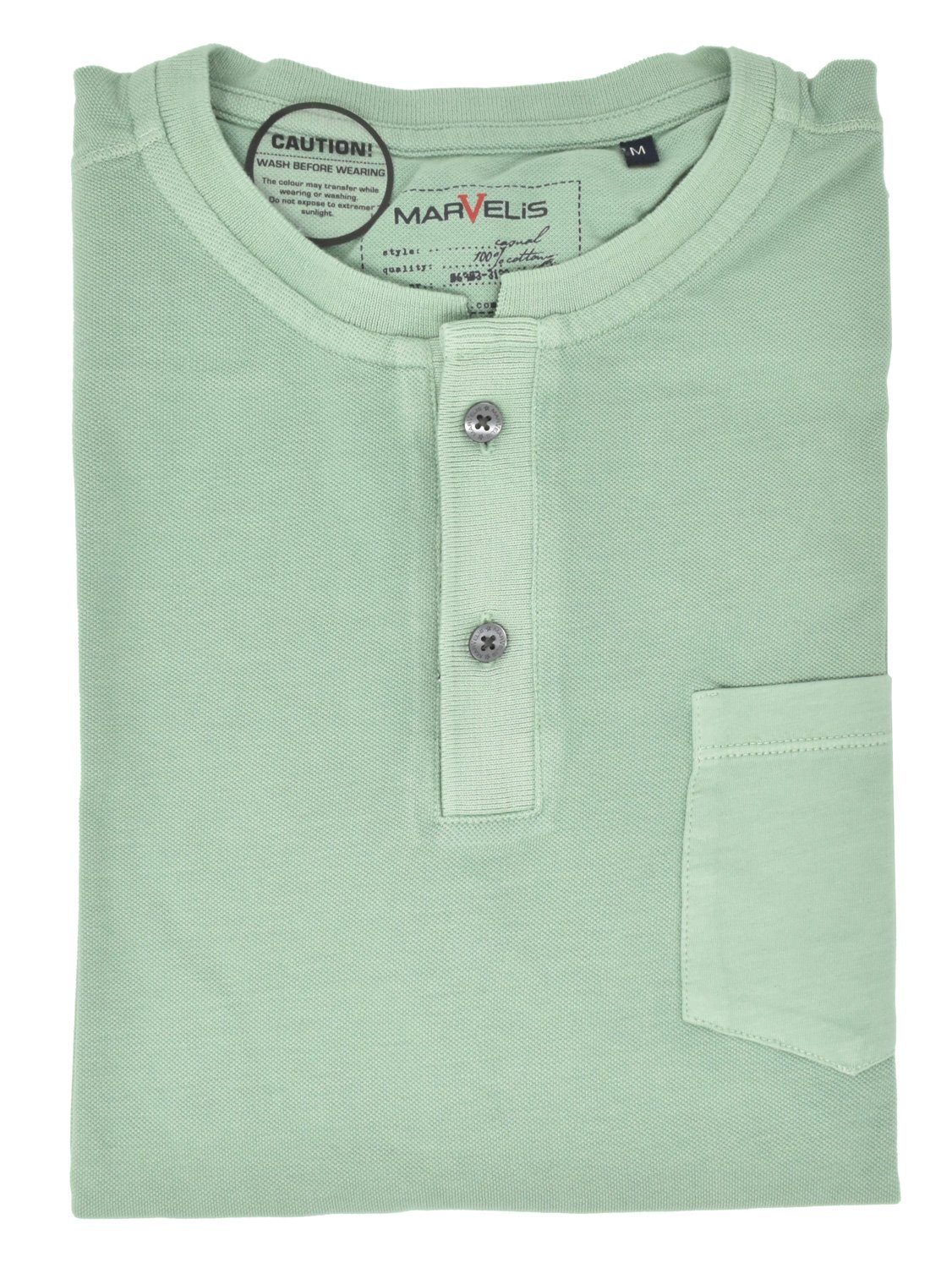 MARVELIS Poloshirt Poloshirt - Stehkragen - Grün Casual Einfarbig - Fit 