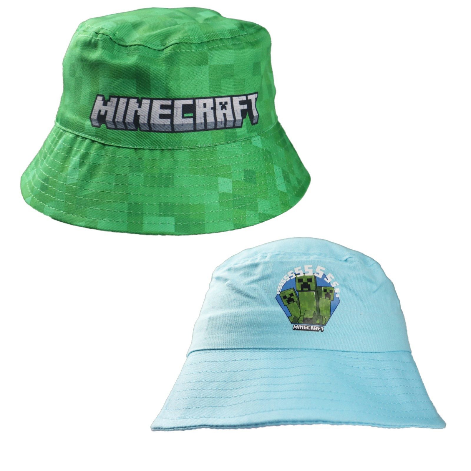 Minecraft Fischerhut Minecraft Creeper 2er Set Kinder Fischermütze Fischerhut Gr. 52-54 Baumwolle