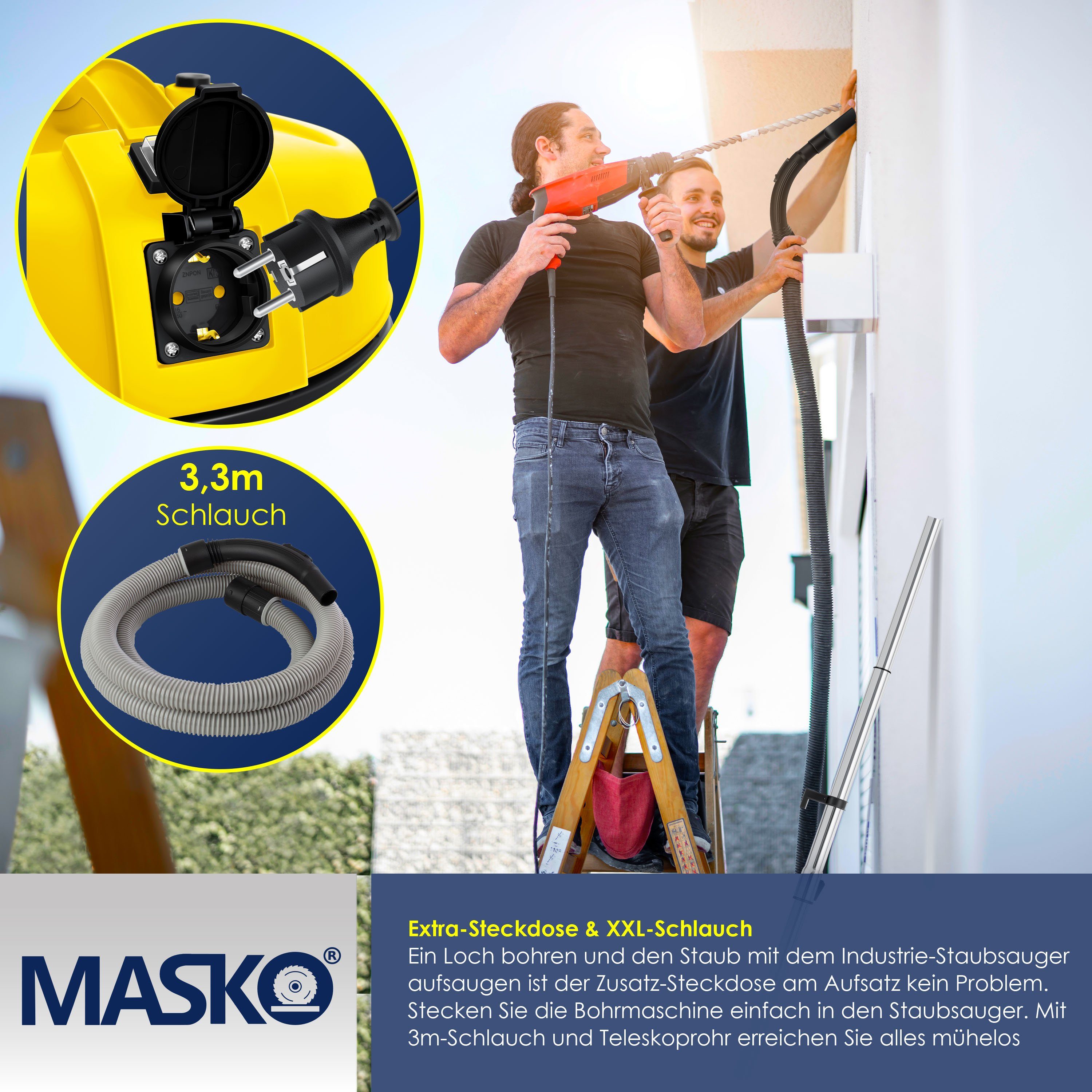 MASKO Industriesauger, 2300 W, 6IN1 Industriestaubsauger Staubsauger Nass Trocken Sauger