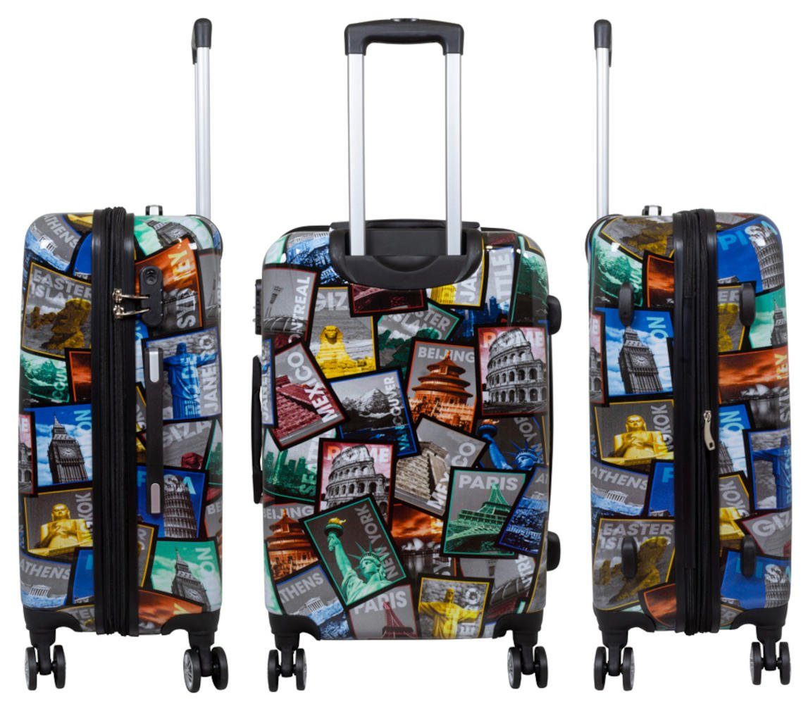 Warenhandel König Hartschalen-Trolley Tourist Attractions, 4 Rollen, mit Motiv, Dehnfalte für Gr. L und XL, Polycarbonat