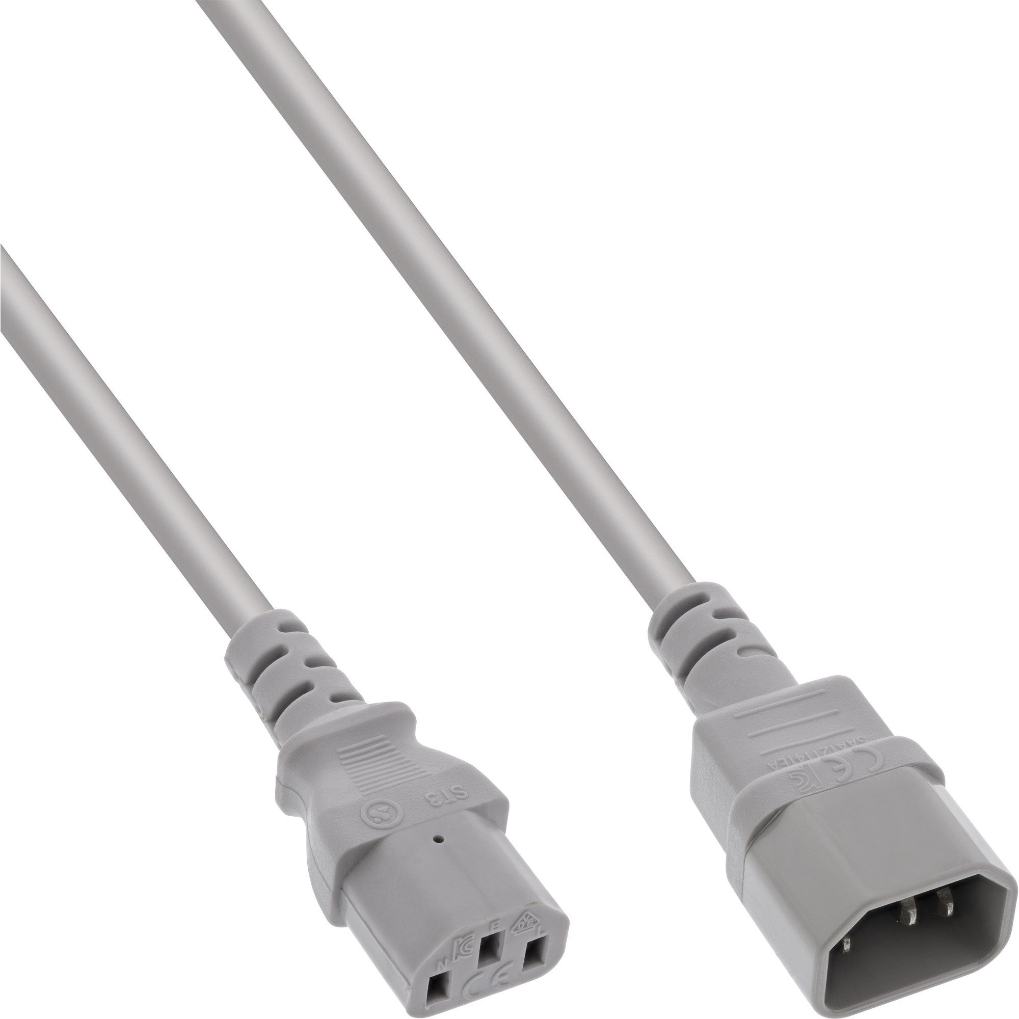 InLine® Kaltgeräteverlängerung, C13 auf C14, grau, 2m Stromkabel