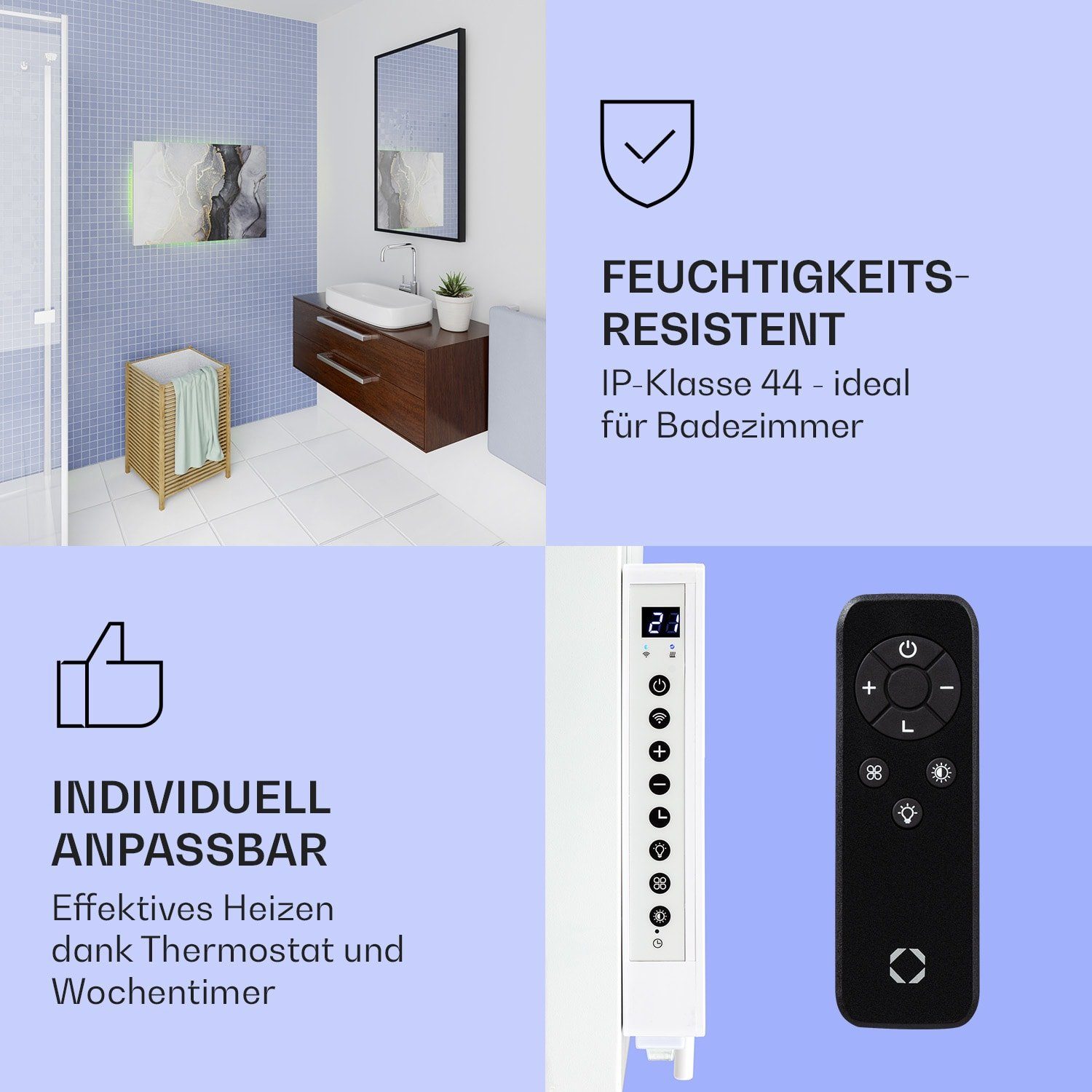 Thermostat 750 Heizkörper Bild elektrisch Infrarot Smart Wandheizung Mojave Klarstein elektrische W Heizung marble,