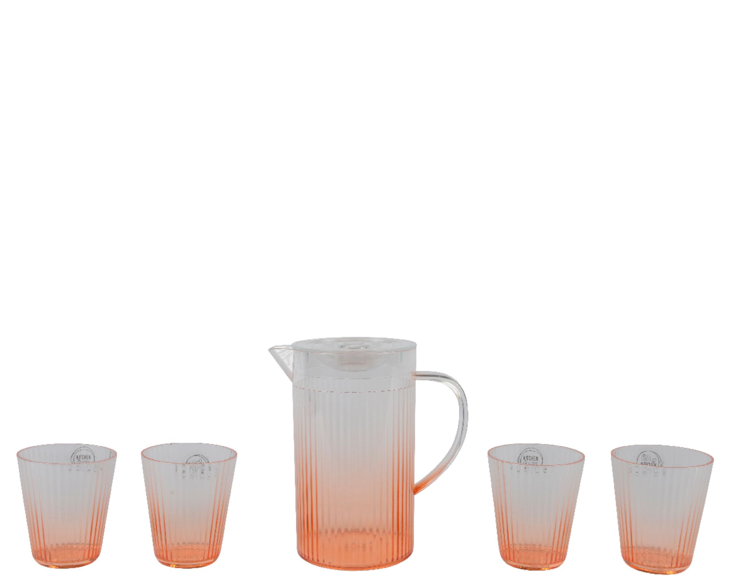 Decoris season decorations Geschirr-Set, Kunststoff, Trinkgläser mit Kanne Kunststoff 5er Set Transparent / Orange