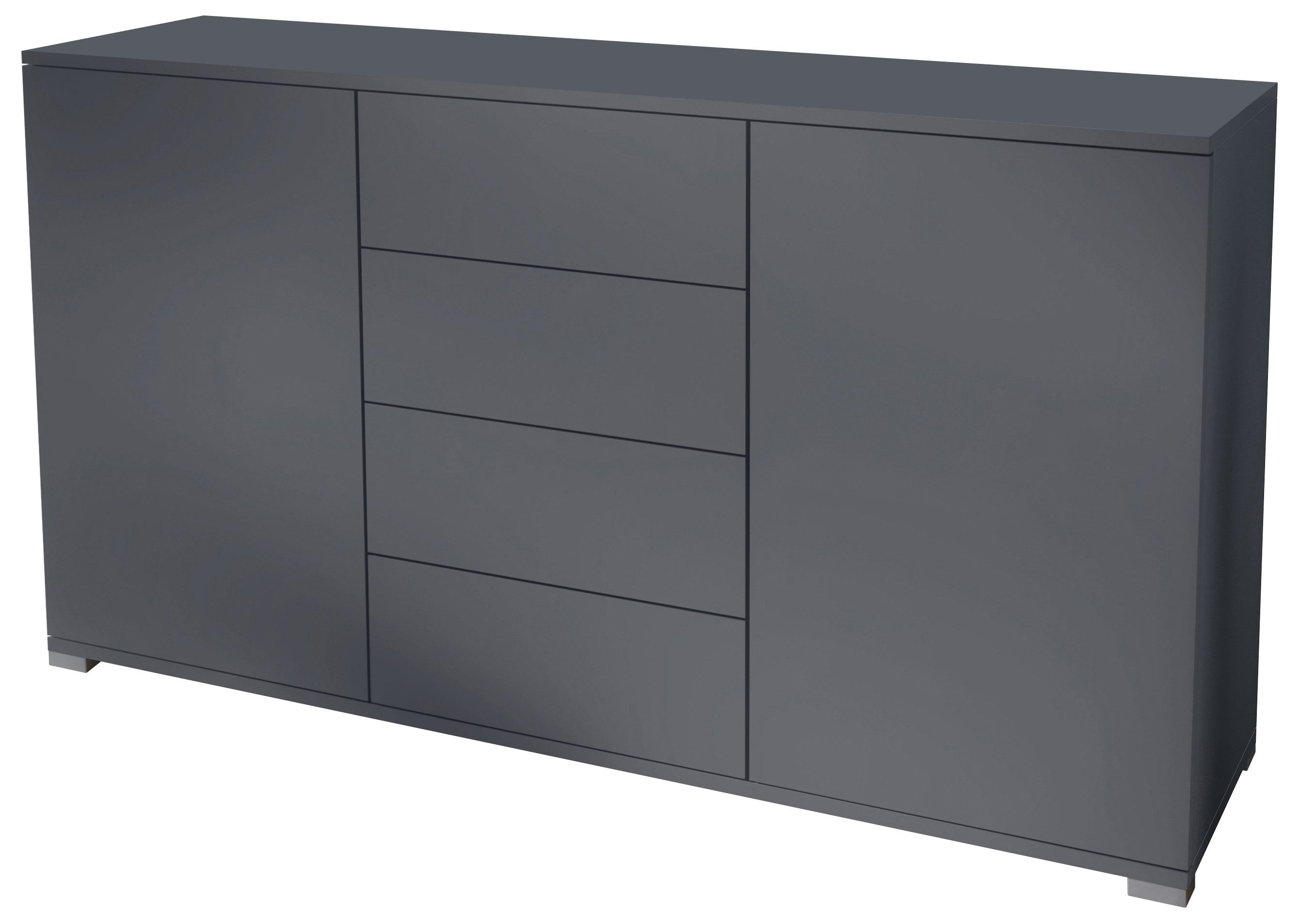 Vladon Sideboard Santo V1 (Anrichte, mit 2 Türen und 4 Schubladen), Anthrazit matt/Anthrazit matt (138,5 x 75,5 x 35 cm)